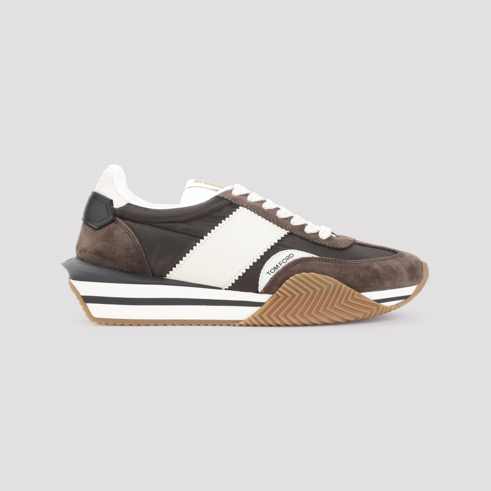 Shop Tom Ford Calf Leather Sneakers In Ebony Ivory