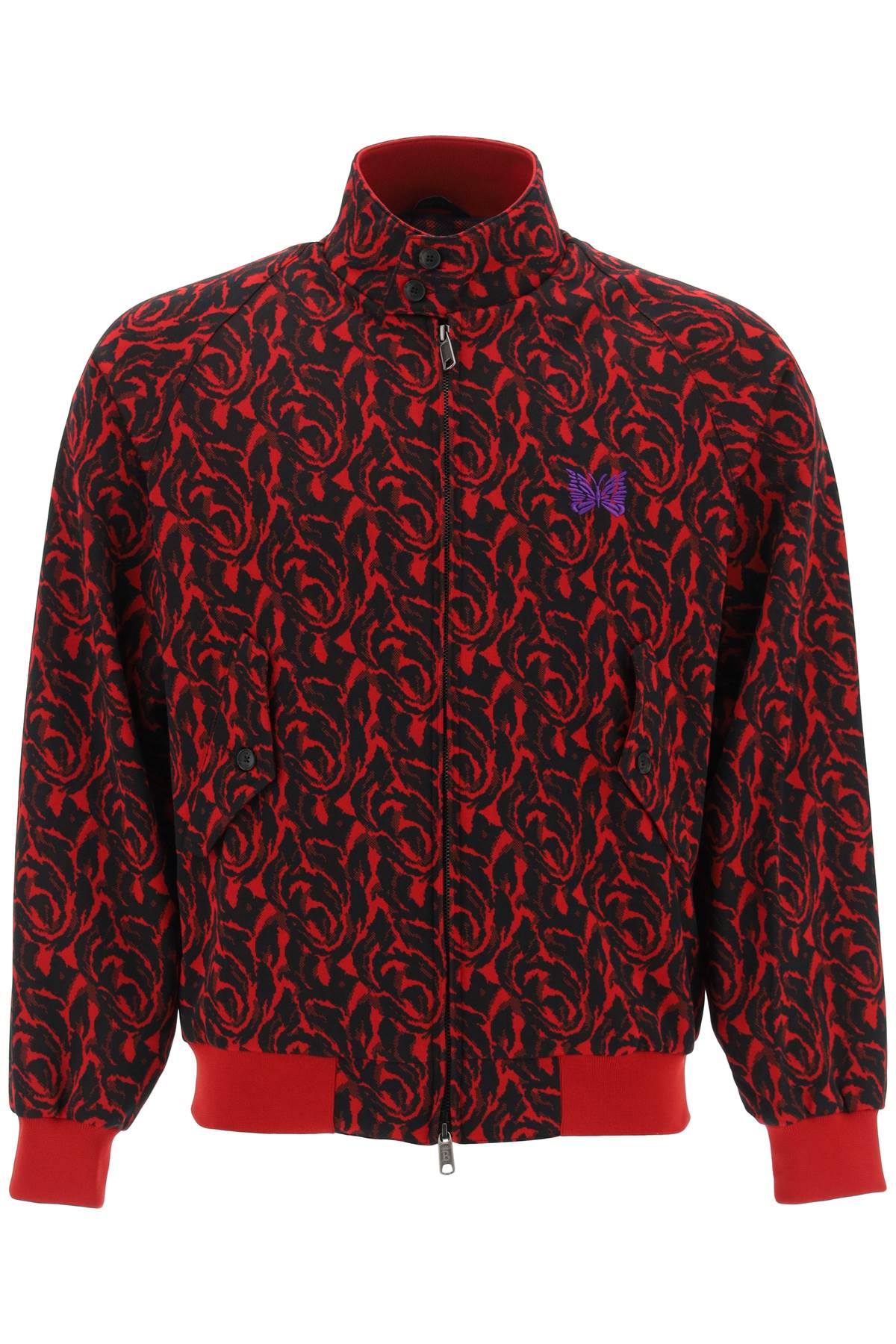Needles Harrington Track Jacket In Jacquard Jersey In Red (black)