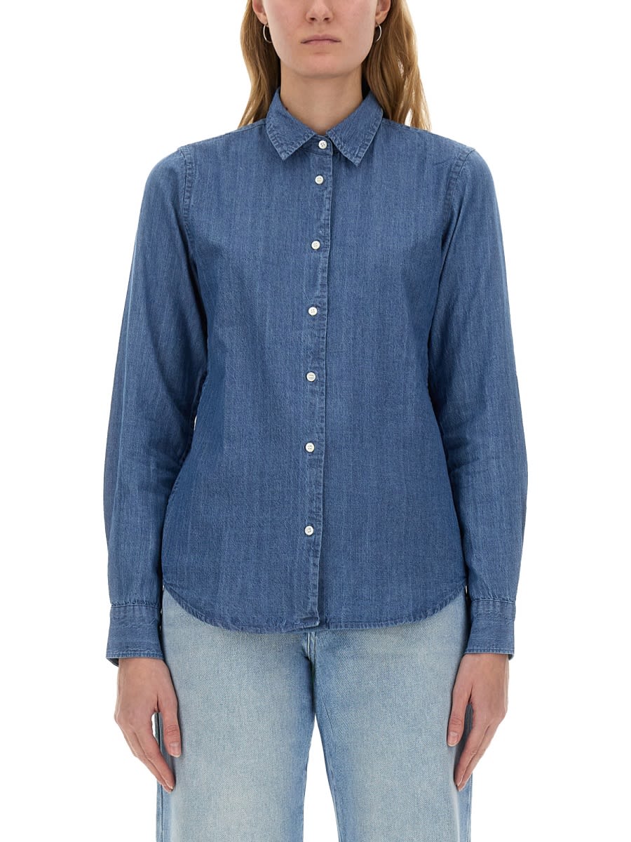 Aspesi Regular Fit Denim Shirt With Classic Collar In Blue