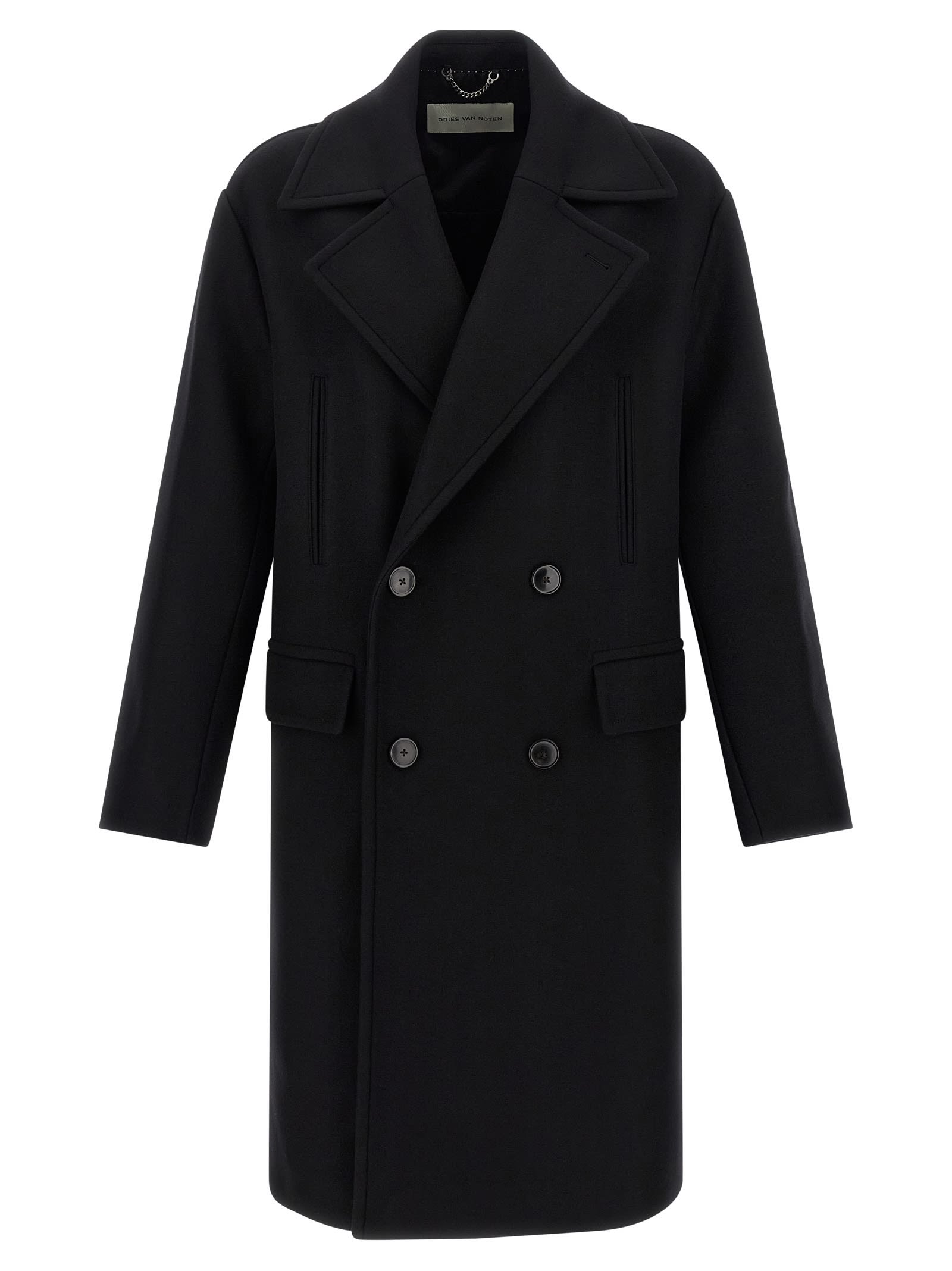 Dries Van Noten Racos 2216 M.w. Wool Double Breasted Coat In Black