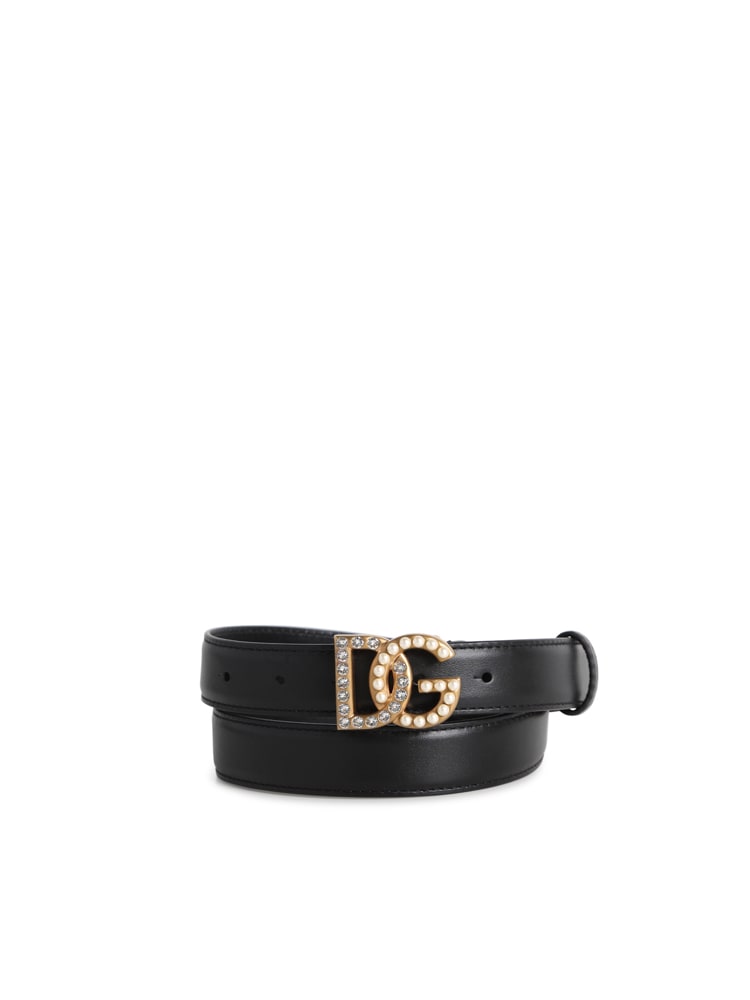 Shop Dolce & Gabbana Logo Belt With Shiny Buckle In Black