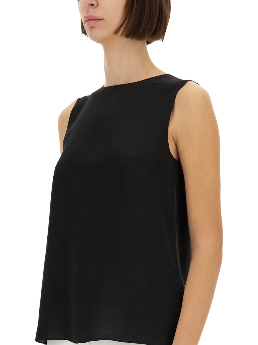 Theory Black Crewneck Top With Ruched Details On The Front In Black