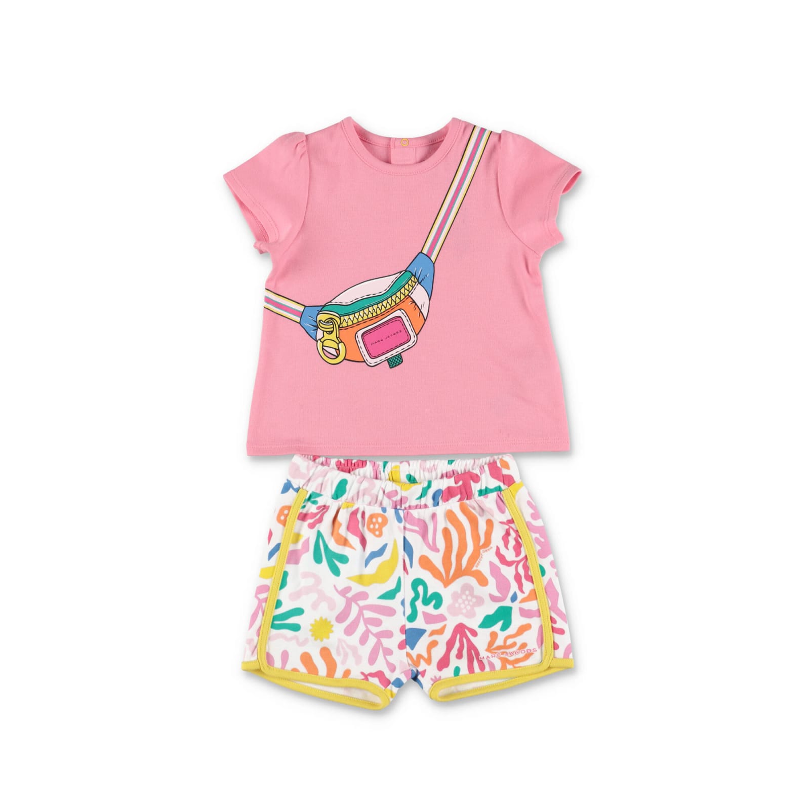 MARC JACOBS MARC JACOBS COMPLETO ROSA IN JERSEY DI COTONE CON T-SHIRT E SHORTS BABY GIRL