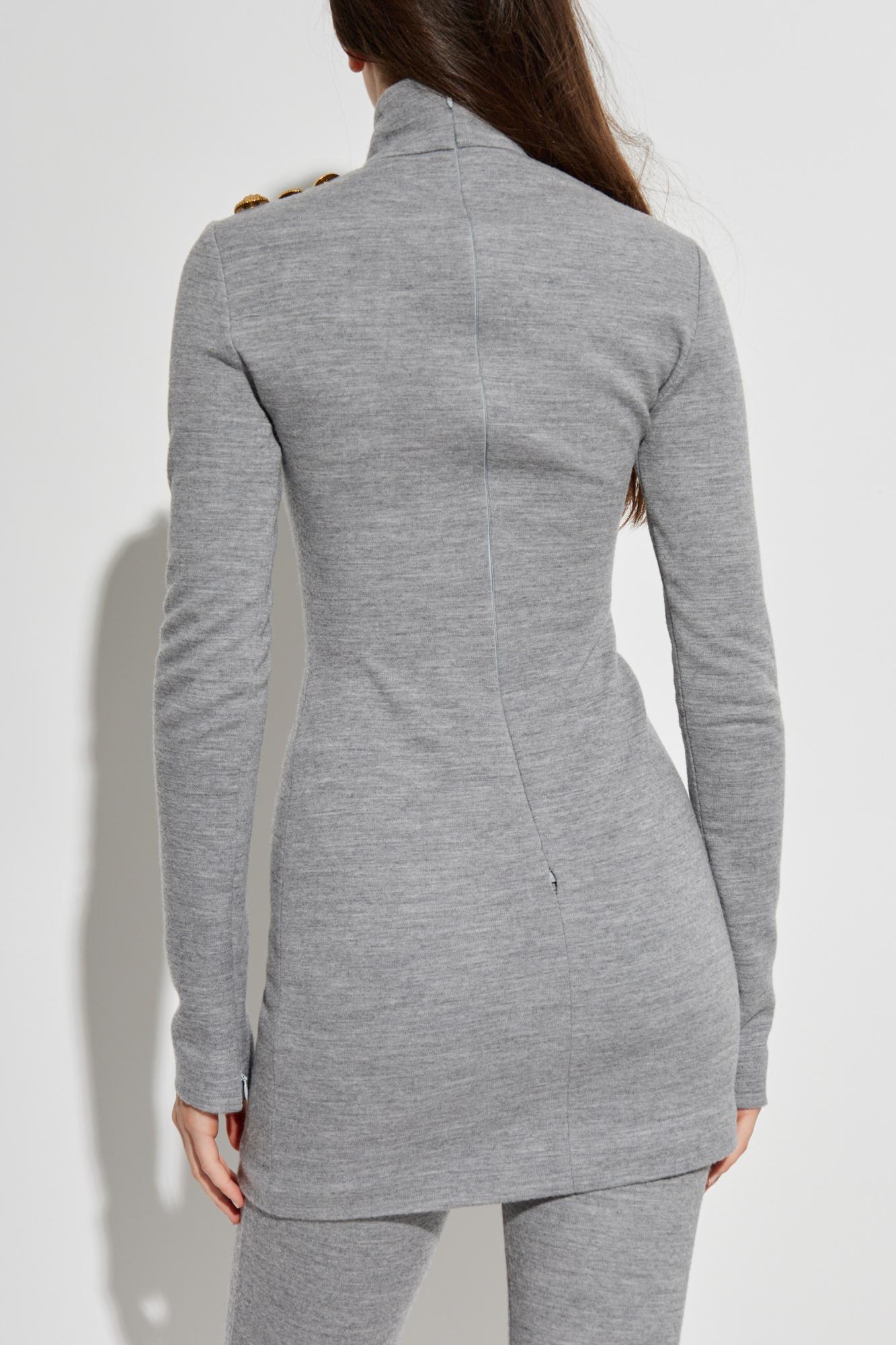 Balmain High-neck Bodycon Short Dress In Gray