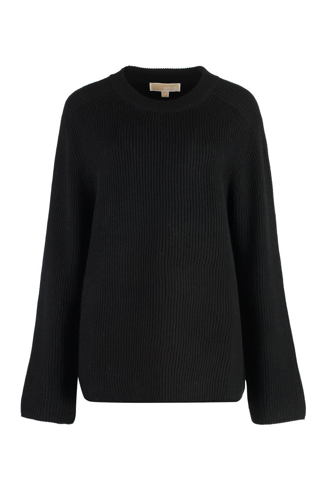 Shop Michael Michael Kors Ribbed Crew Neck Jumper In Black