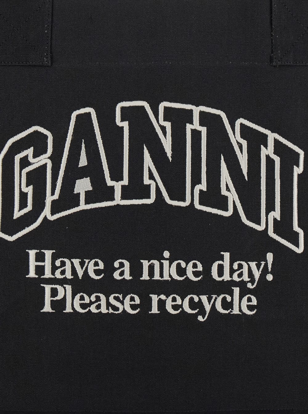Ganni Black Shopper With Embroidered Logo On The Front In Denim Woman In Phantom