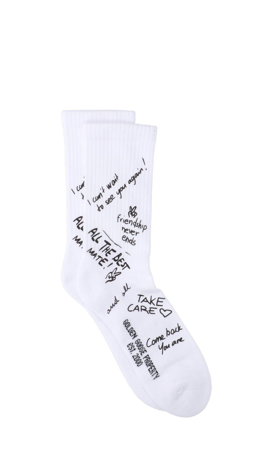 Golden Goose Slogan Printed Stretched Socks In White
