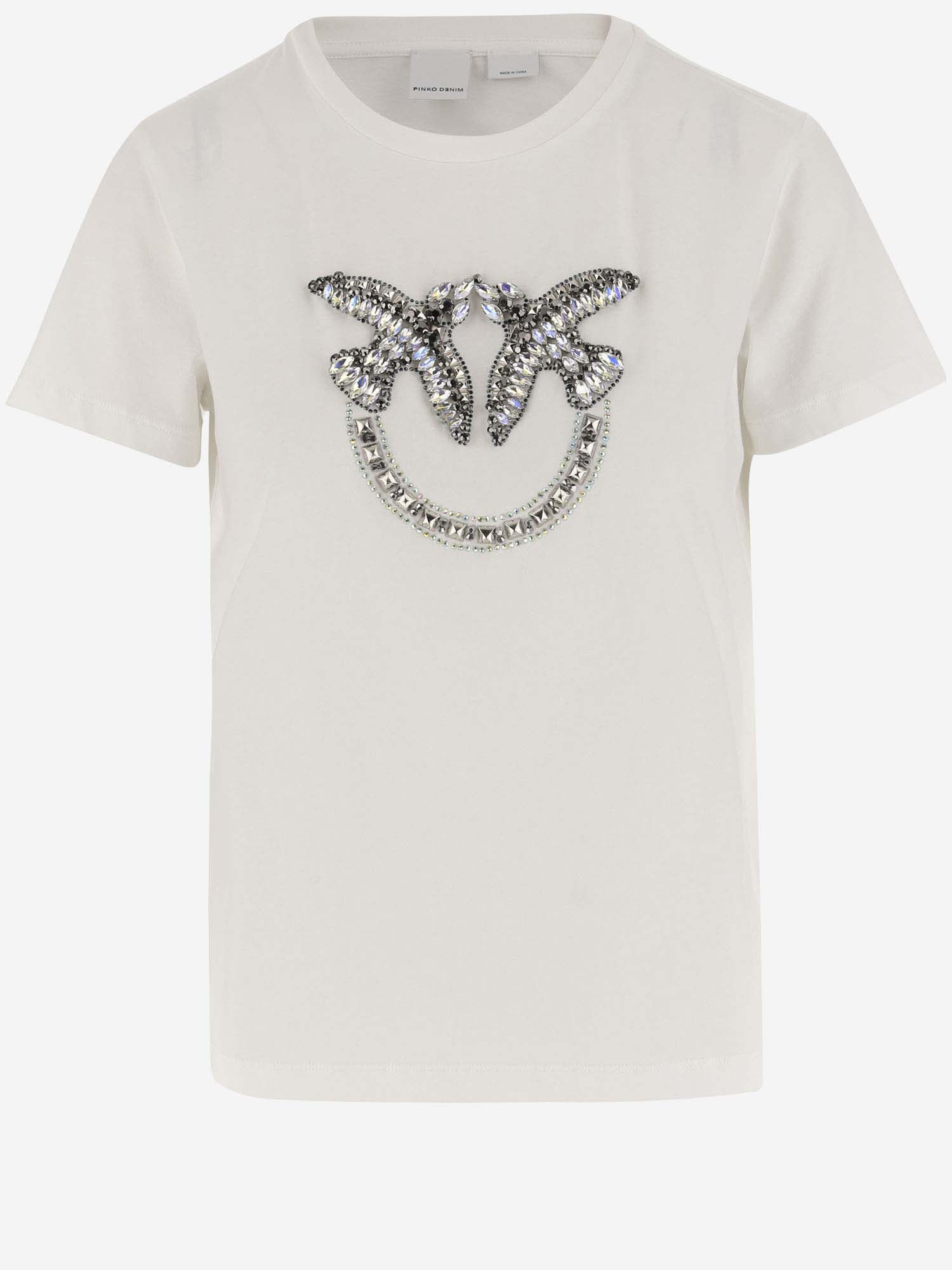 Shop Pinko Cotton T-shirt With Jewel Logo In White