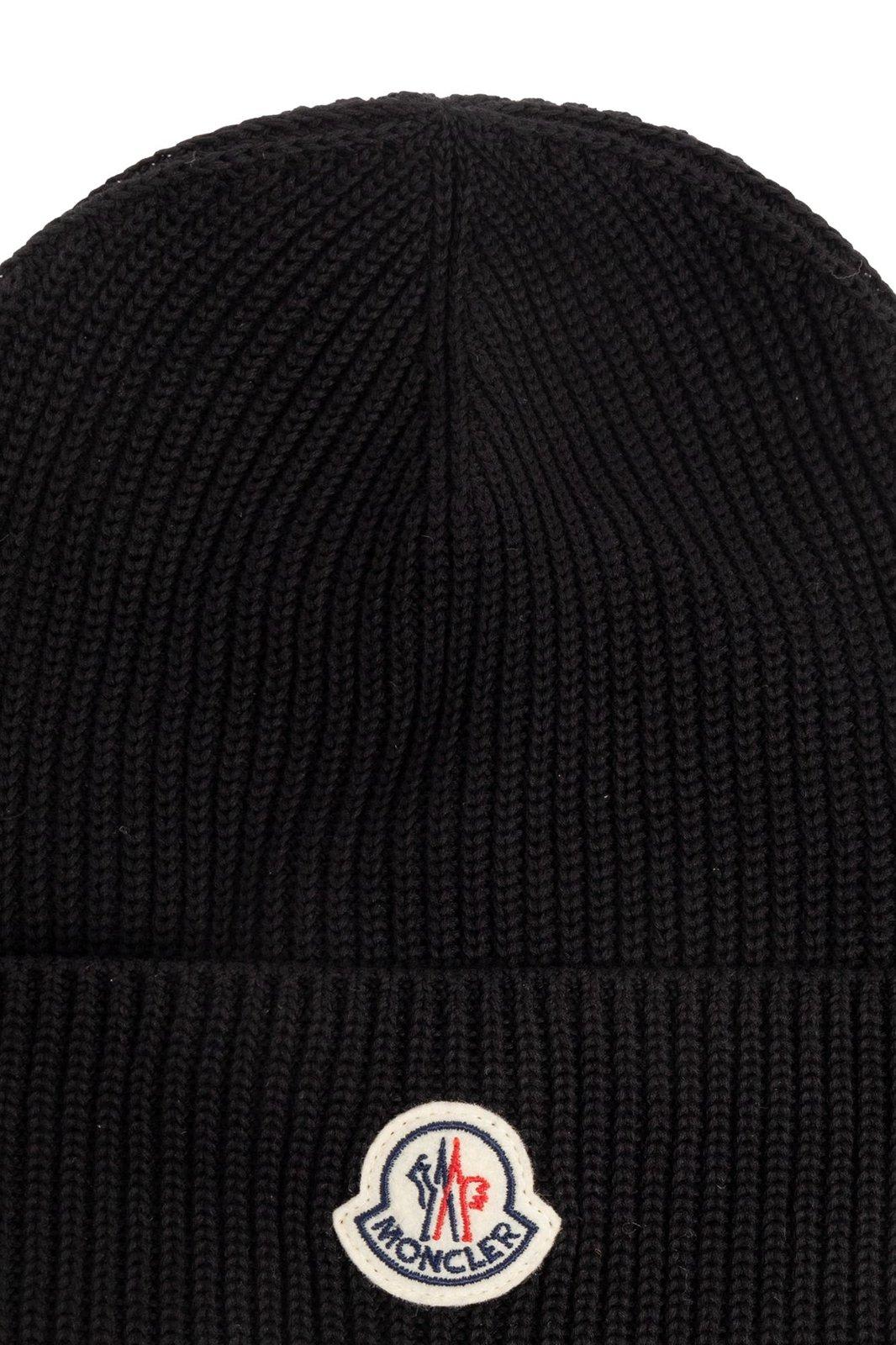 Shop Moncler Logo Patch Ribbed-knit Beanie In Black