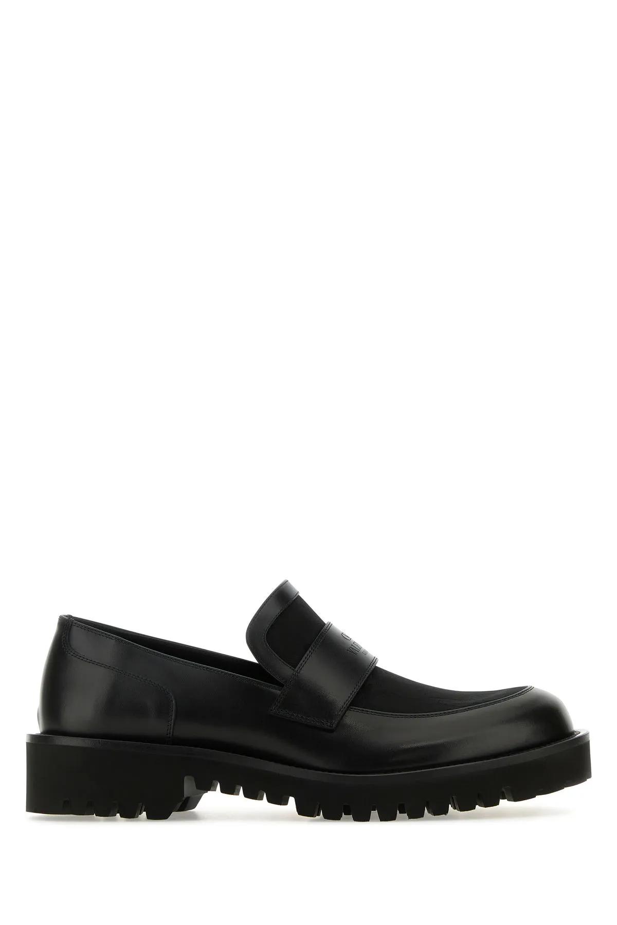 Valentino Garavani Black Leather And Toile Iconographe Loafers