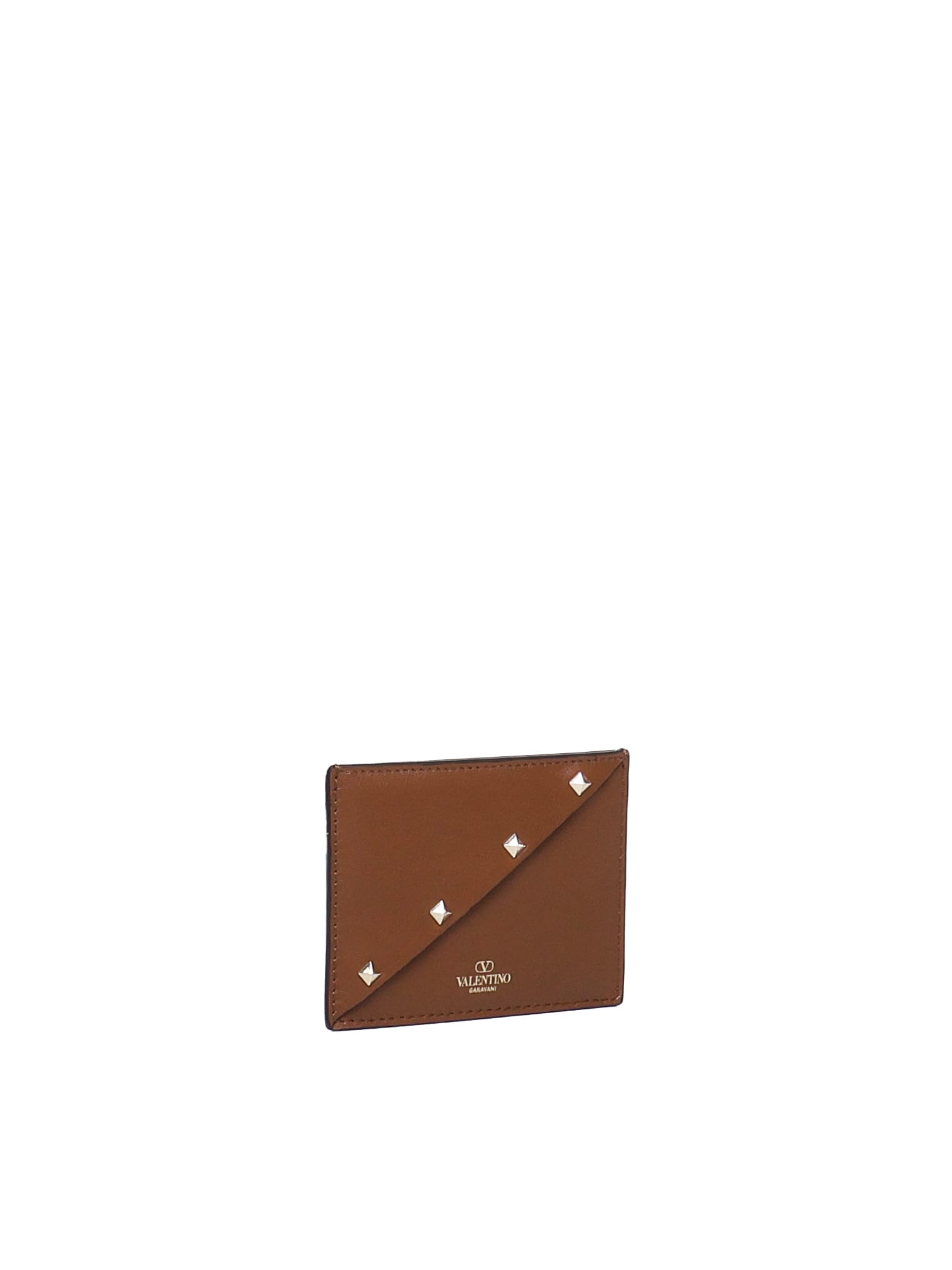 Shop Valentino Calfskin Card Holder In Tobacco