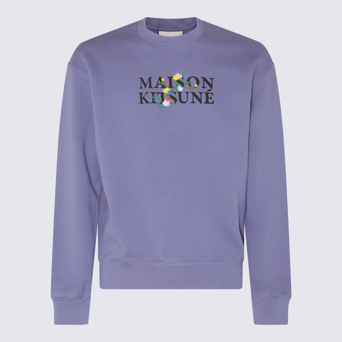 Shop Maison Kitsuné Purple Slate Cotton Flower Lettering Sweatshirt