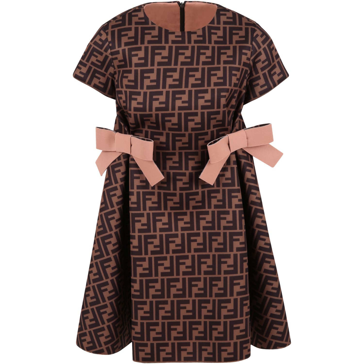Fendi Brown Dress For Girl With Double Ff