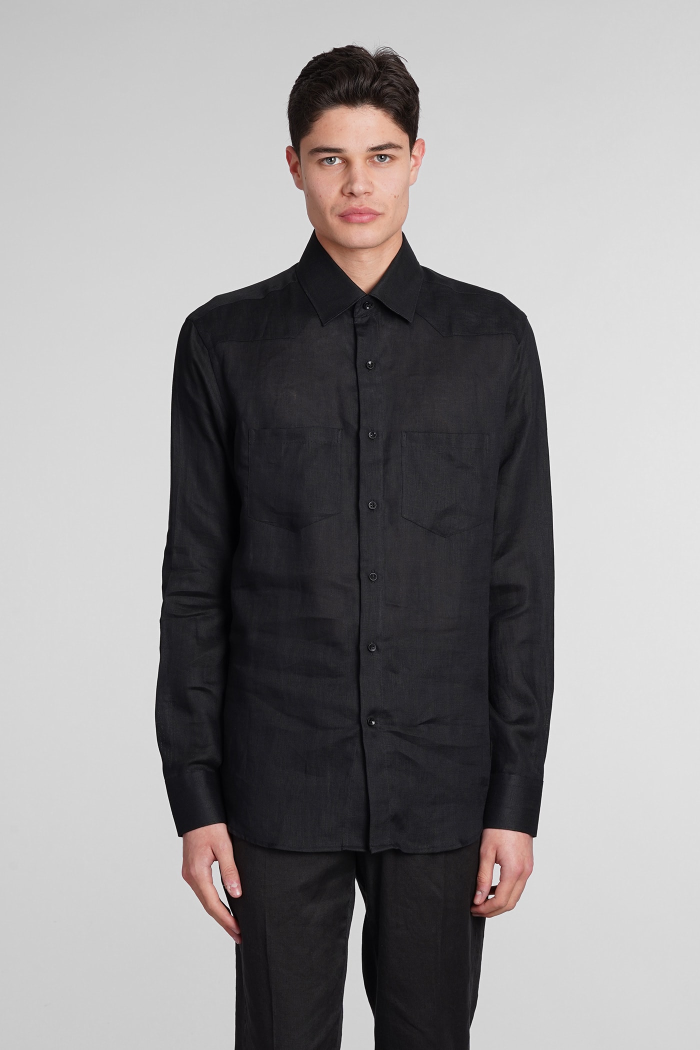 Shop Low Brand Shirt S141 Shirt In Black Linen