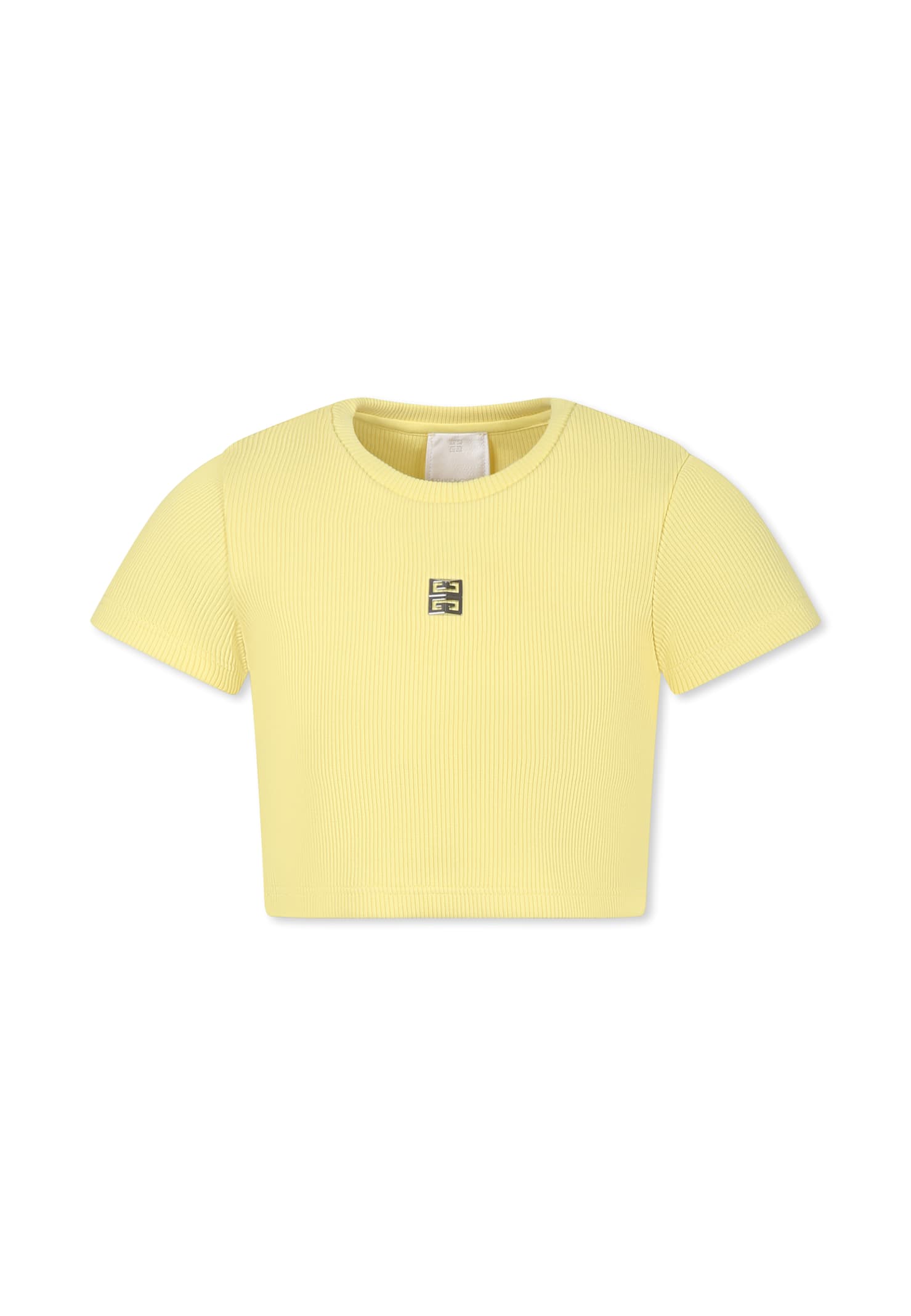 Givenchy Yellow Crop T-shirt For Girl With 4g Motif In Yellow