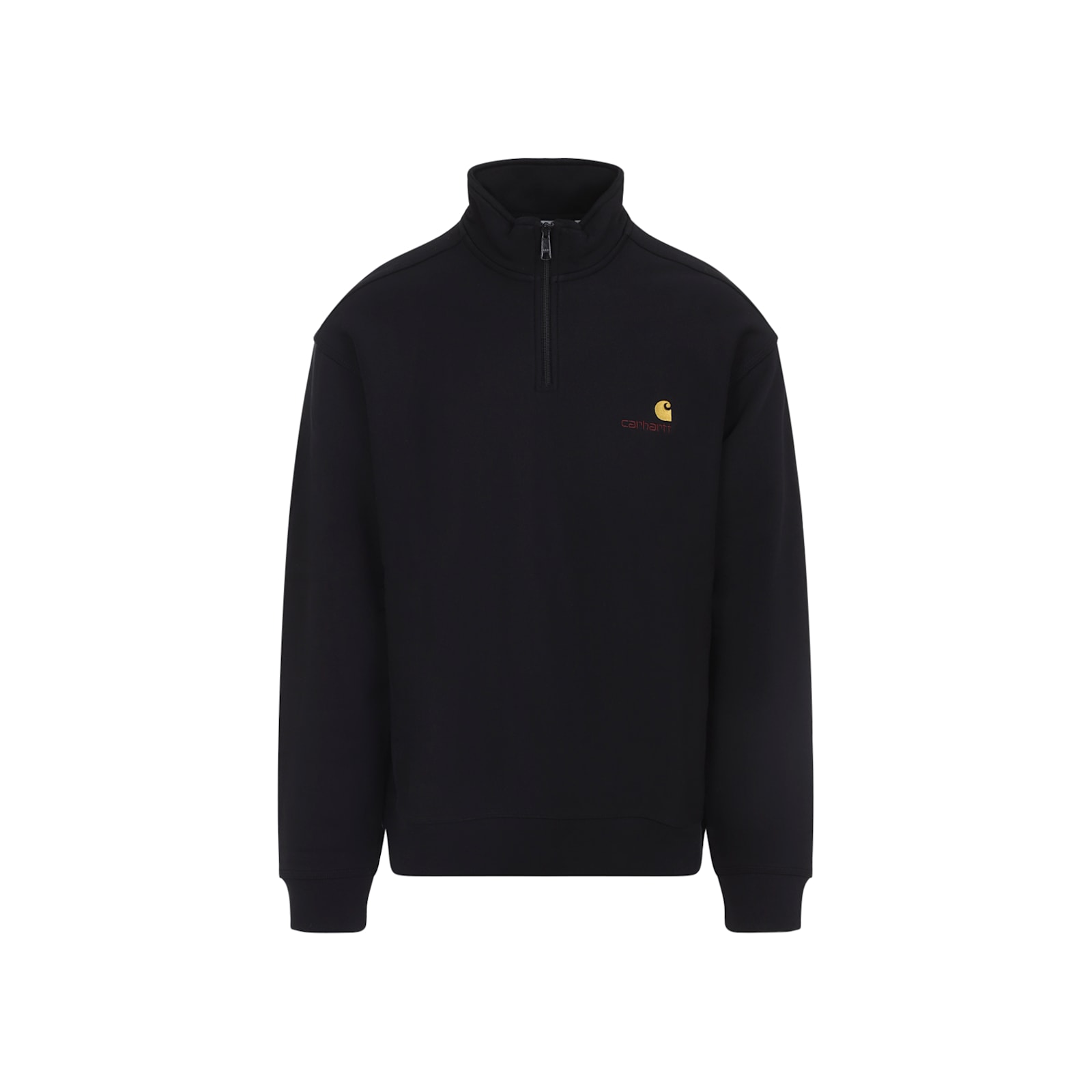 Carhartt American Script Cotton-blend Jersey Half-zip Sweatshirt In Black