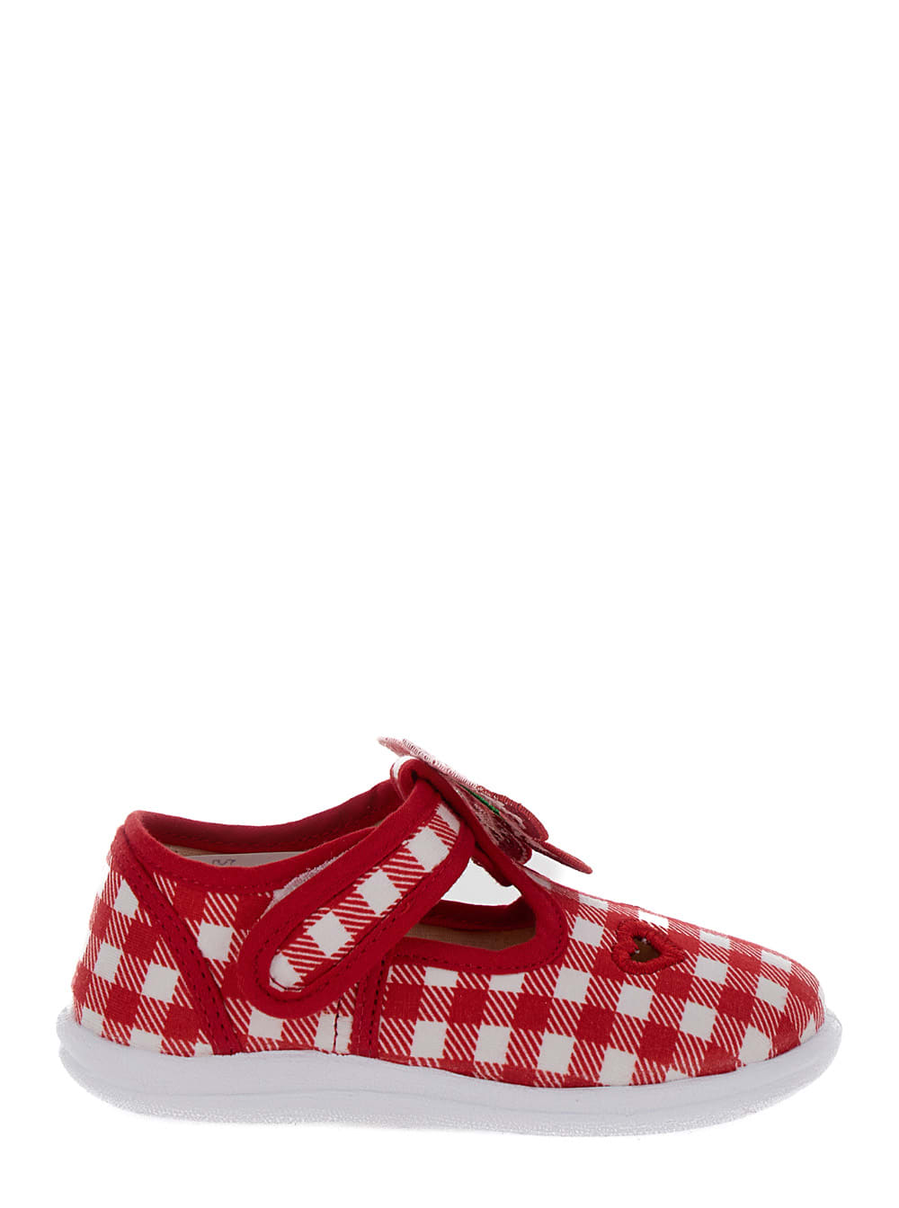 Monnalisa Kids' Red And White Shoes With Check Motif And Heart Cut-out In Stretch Cotton Girl