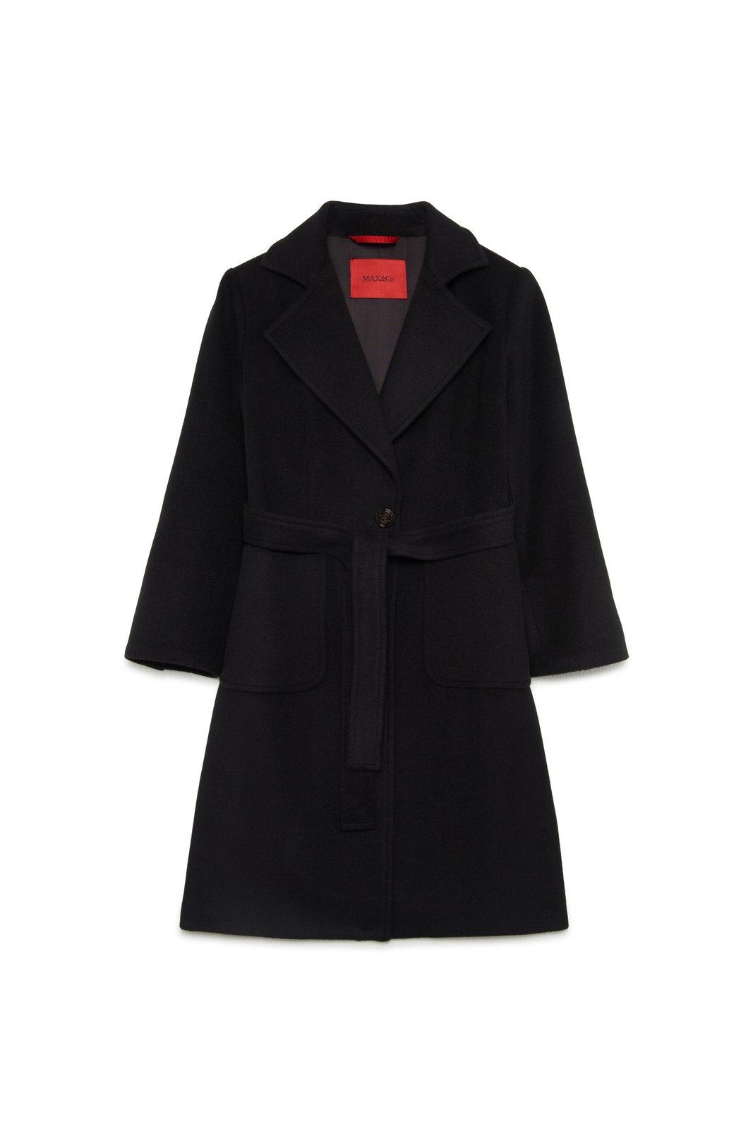 Shop Max&amp;co. Belted Single-breasted Long Sleeevd Coat In Nero