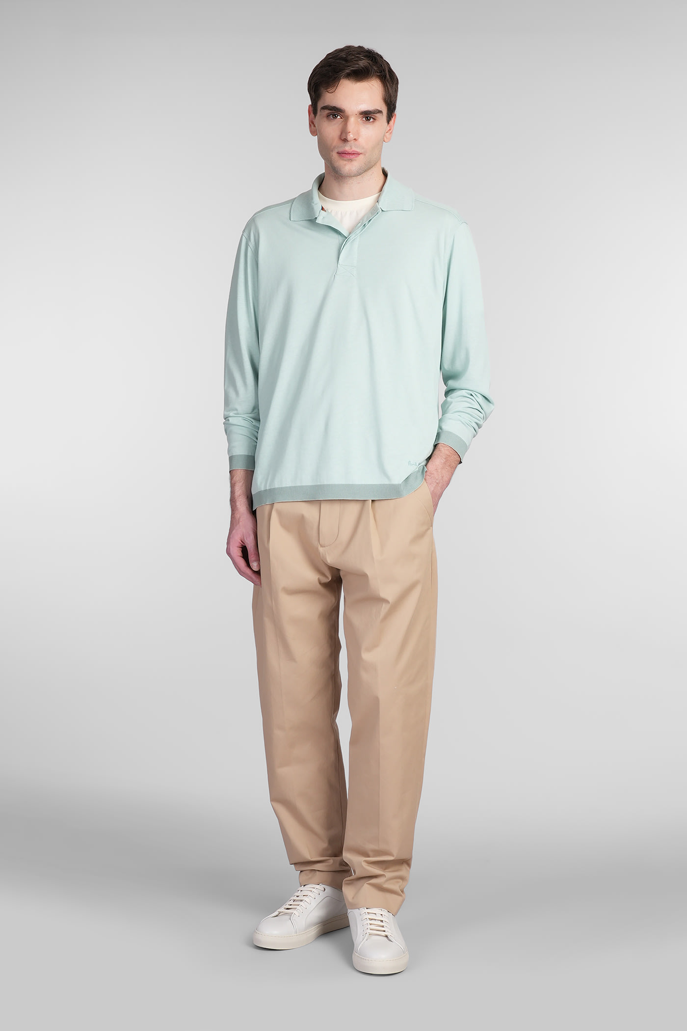 PAUL SMITH POLO IN GREEN WOOL AND POLYESTER