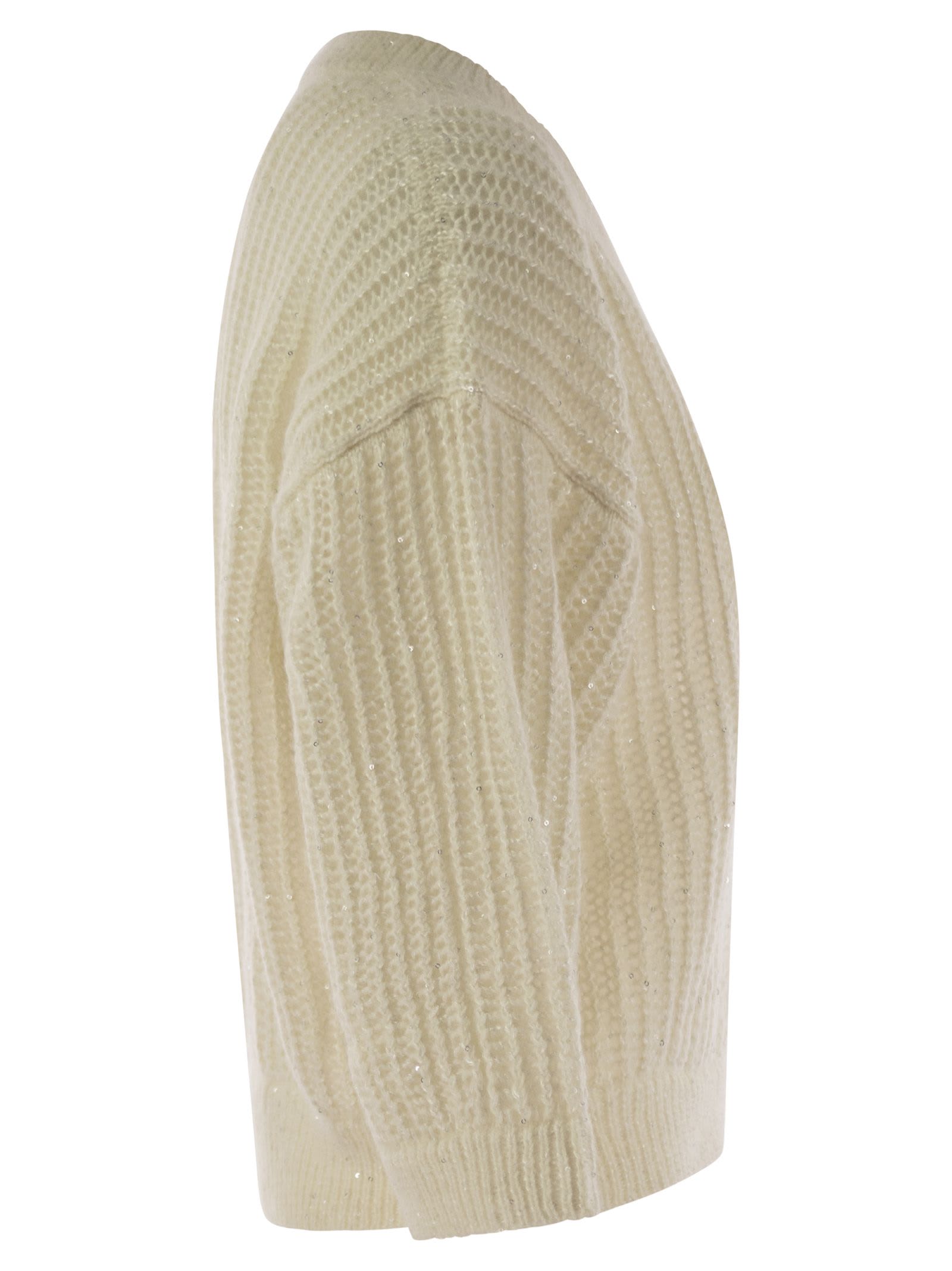 Shop Peserico Tricot Sweater With Micropaillettes In White