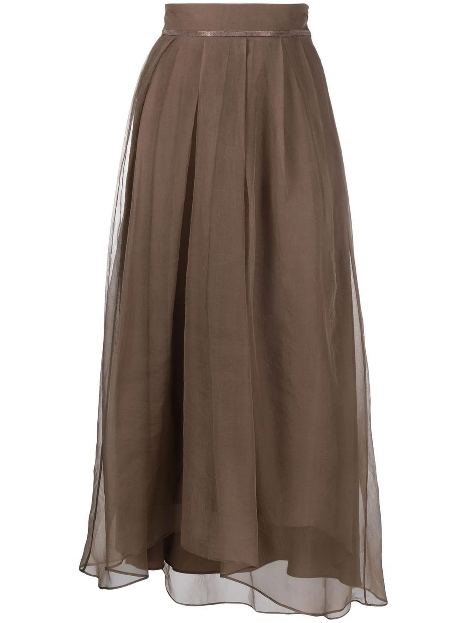 Brunello Cucinelli Brown Silk Maxi Skirt