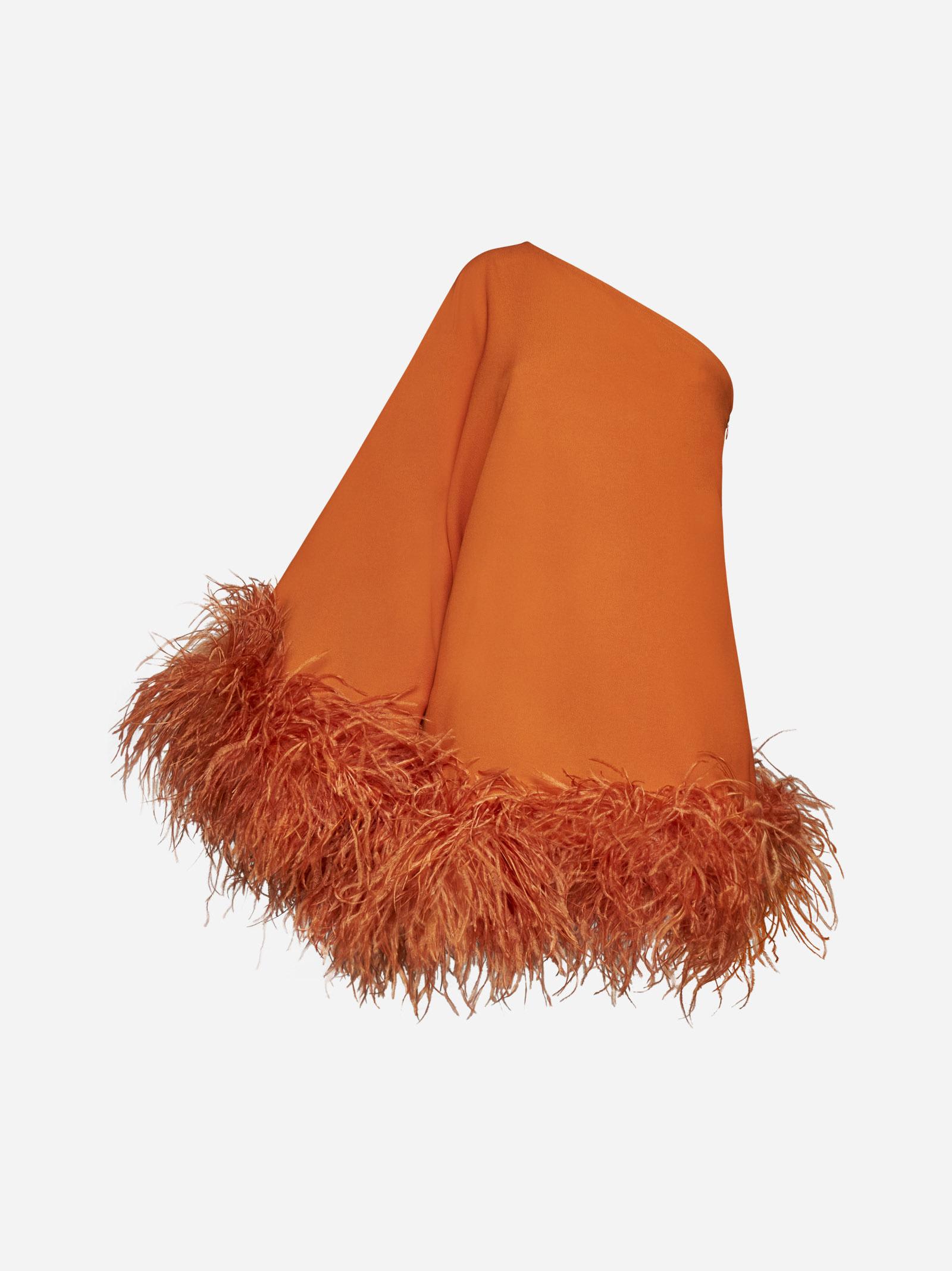 Shop Taller Marmo Ubud Feathered Viscose-blend Dress In Orange