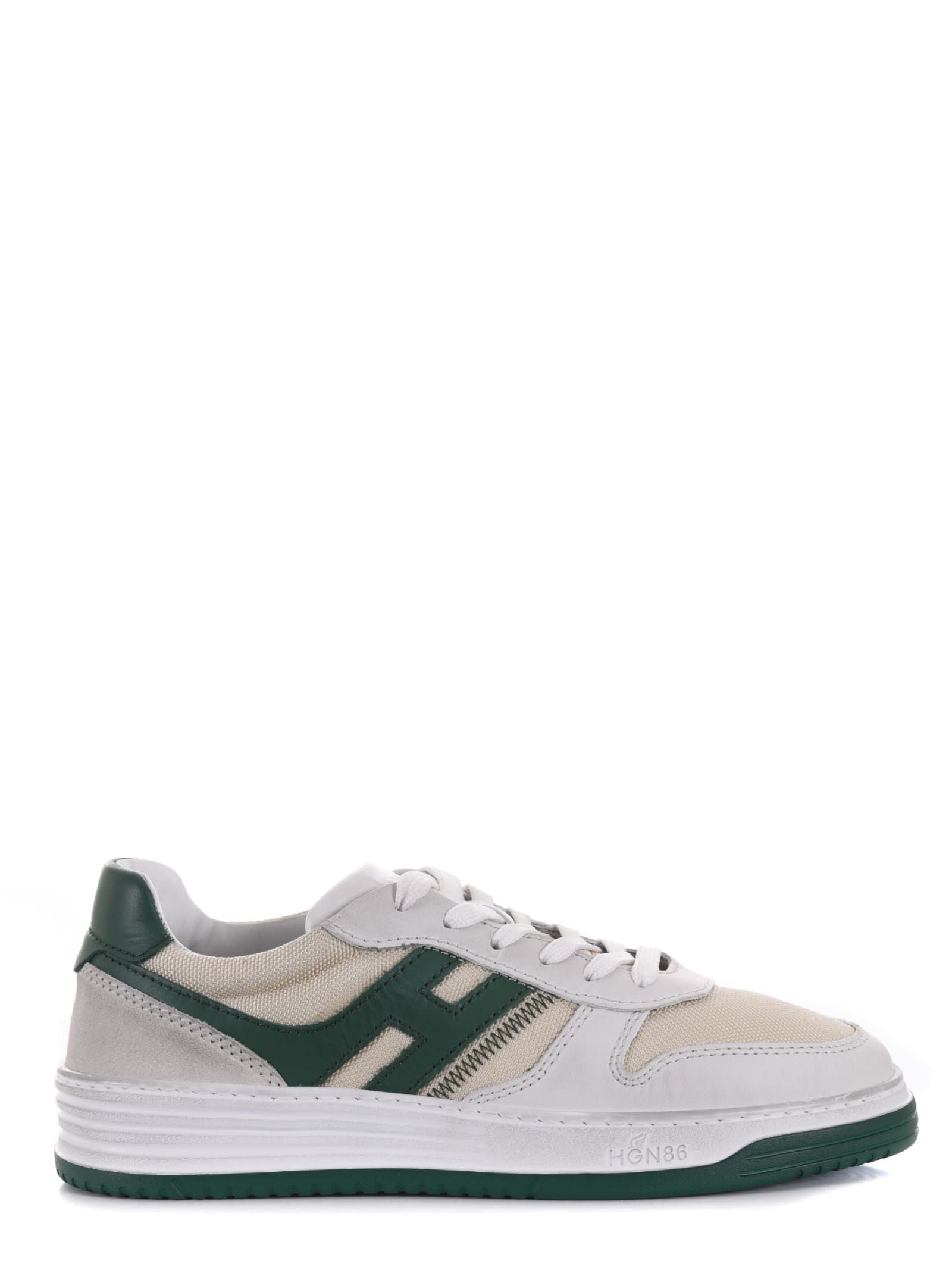 Shop Hogan H630 Sneakers In Ecrù/verde