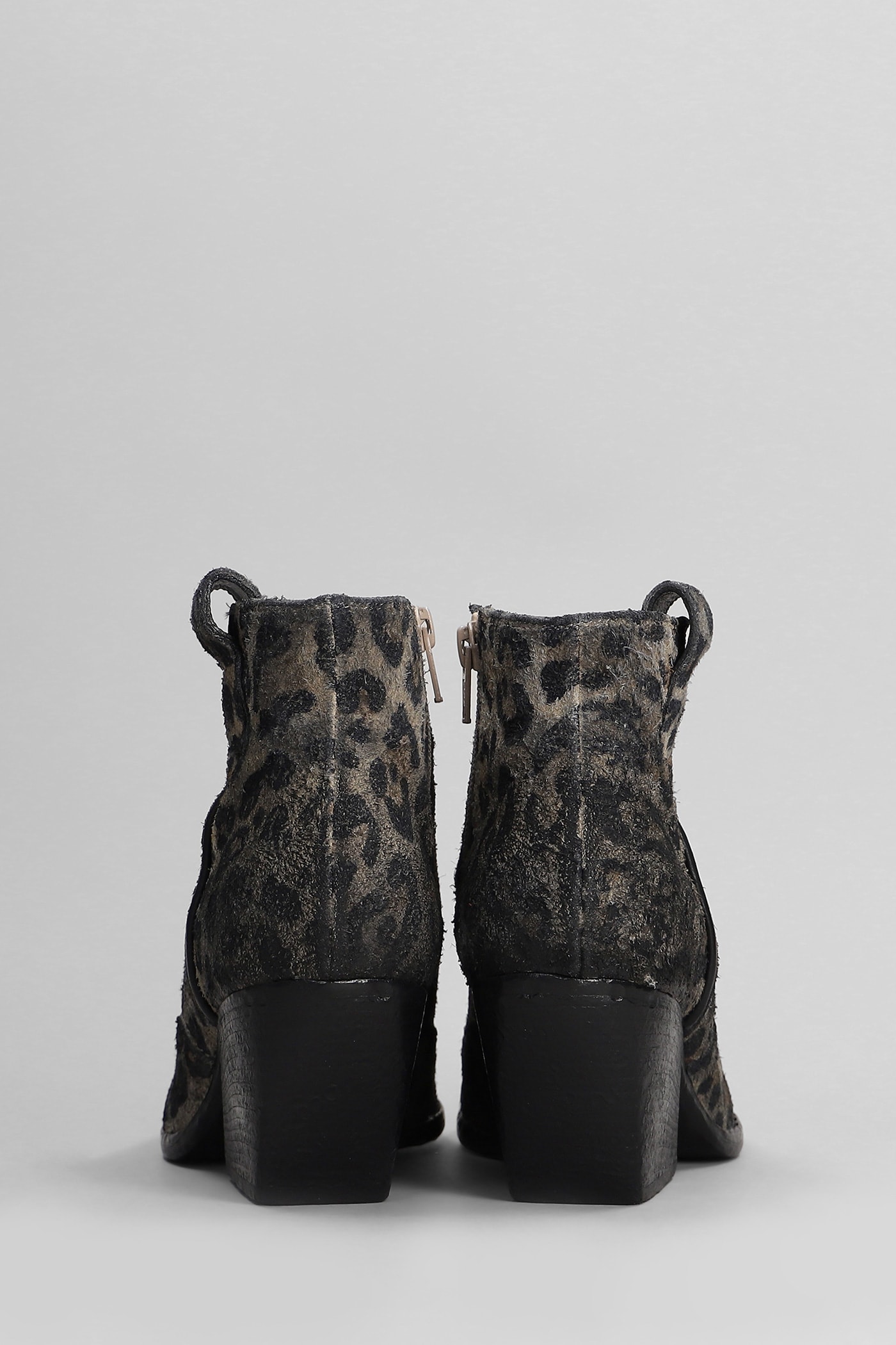 Elena Iachi Texan Ankle Boots In Animalier Suede In Animalier