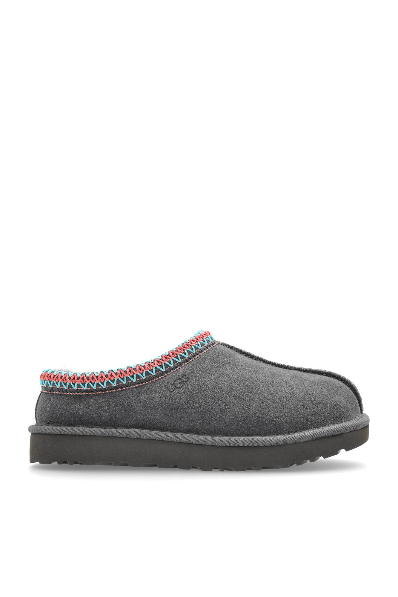 Ugg Tasman Ii Suede Slippers With Embroidered Trim In Gray