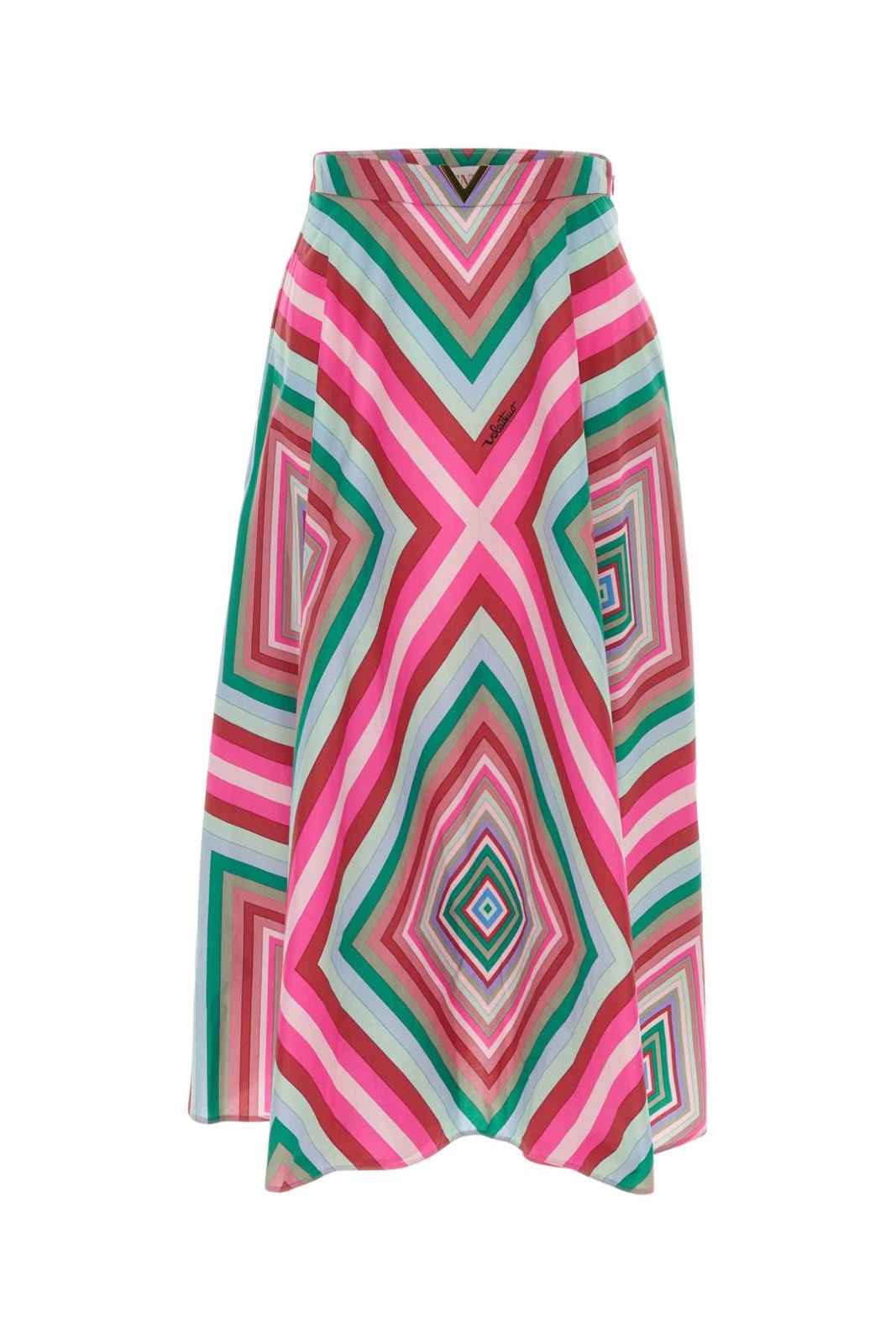 Shop Valentino Geometric Printed A-line Midi Skirt In Rosa