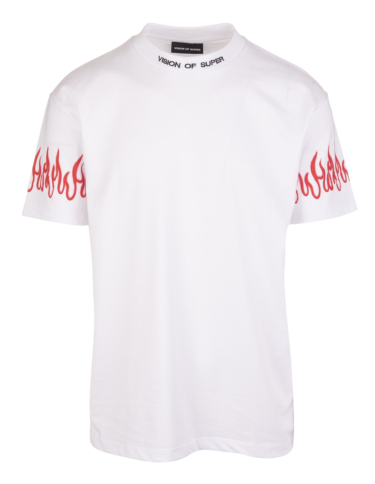 Vision of Super White Unisex T-shirt With Logo And Red Spray Flames Print