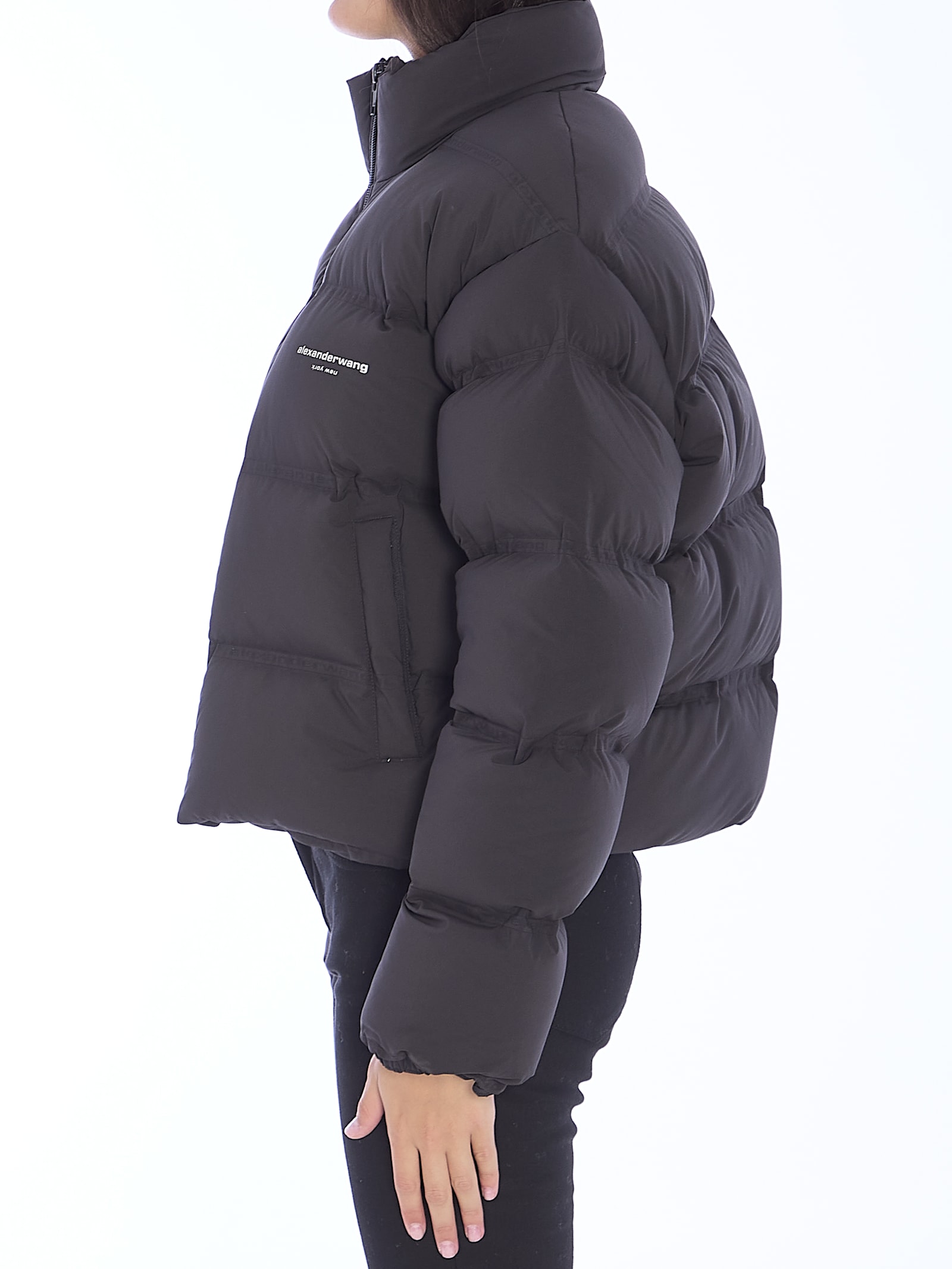 Shop Alexander Wang Cropped Quilted Puffer Jacket In Black