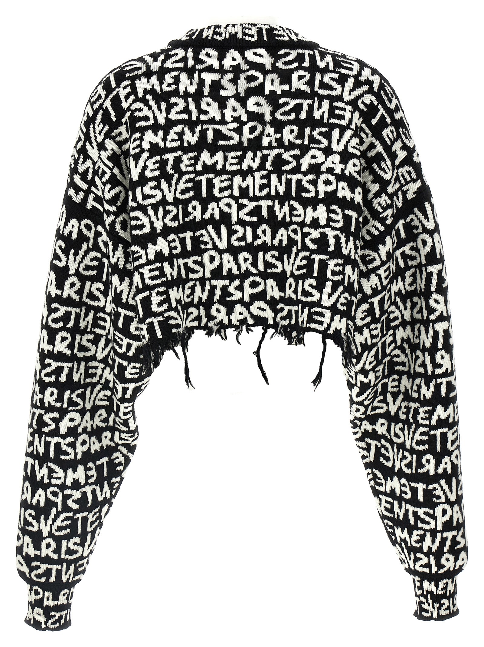 Shop Vetements Paris Monogram Cropped Sweater In White/black