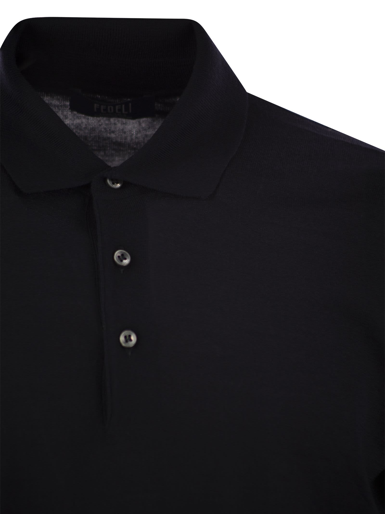 Shop Fedeli Virgin Wool Polo Shirt In Night Blue