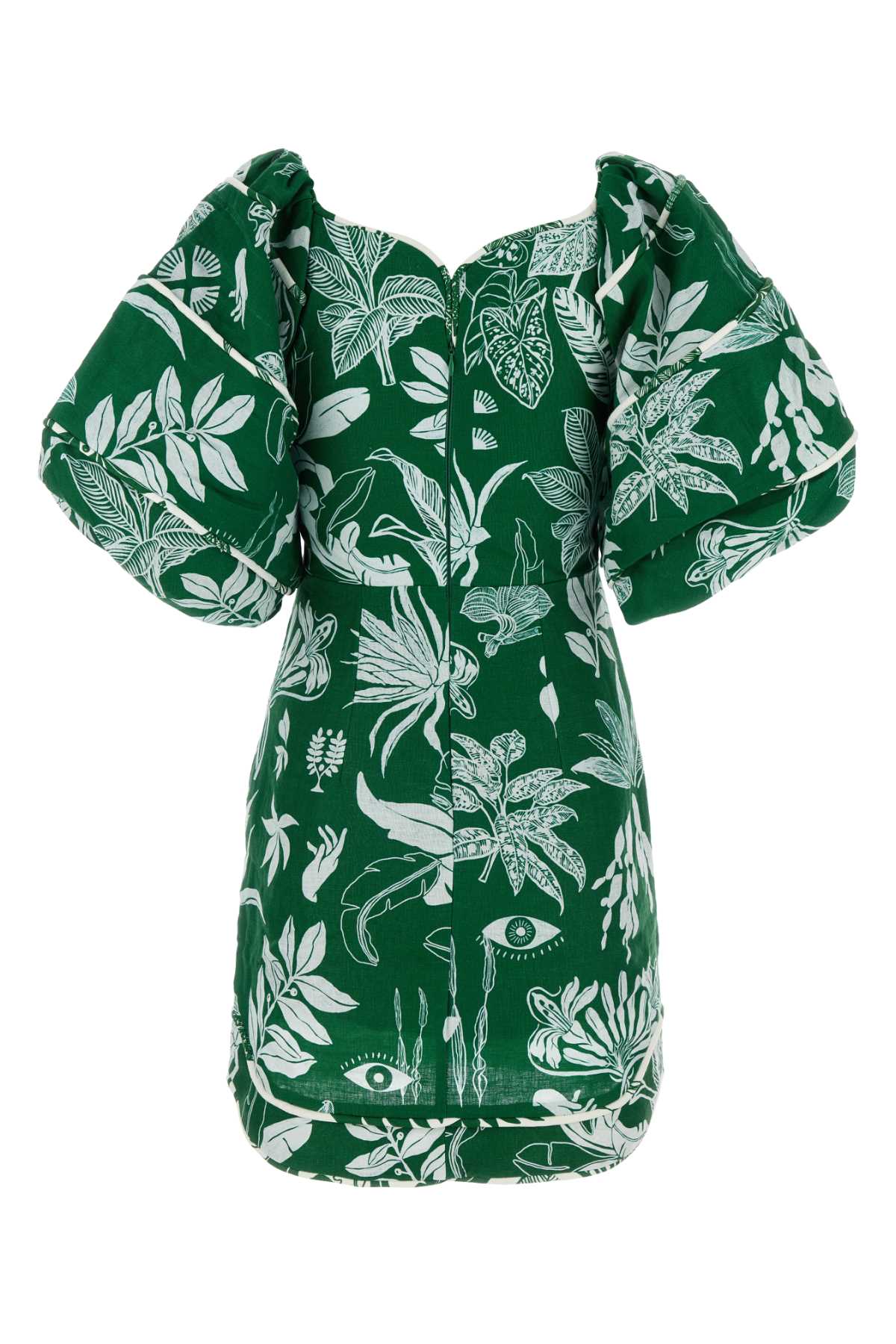 Shop Farm Rio Printed Linen Mini Dress In Forestsoulgreen