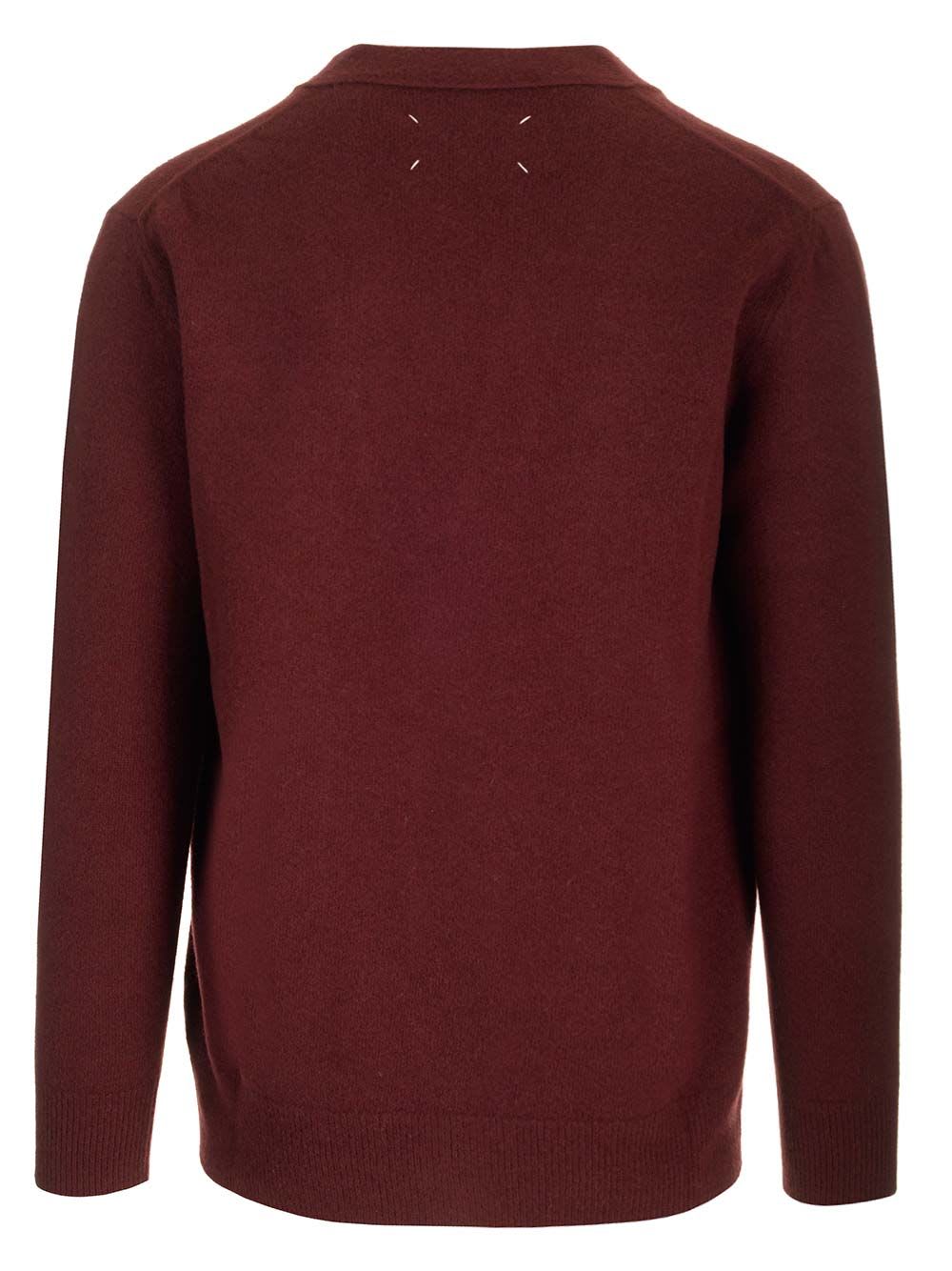 Shop Maison Margiela Lambswool Cardigan In Bordeaux