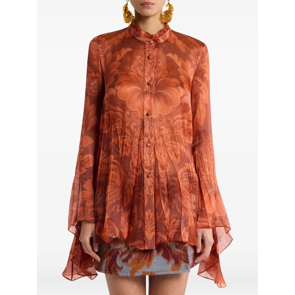 Etro Floral-printed Pleated Shirt In Red