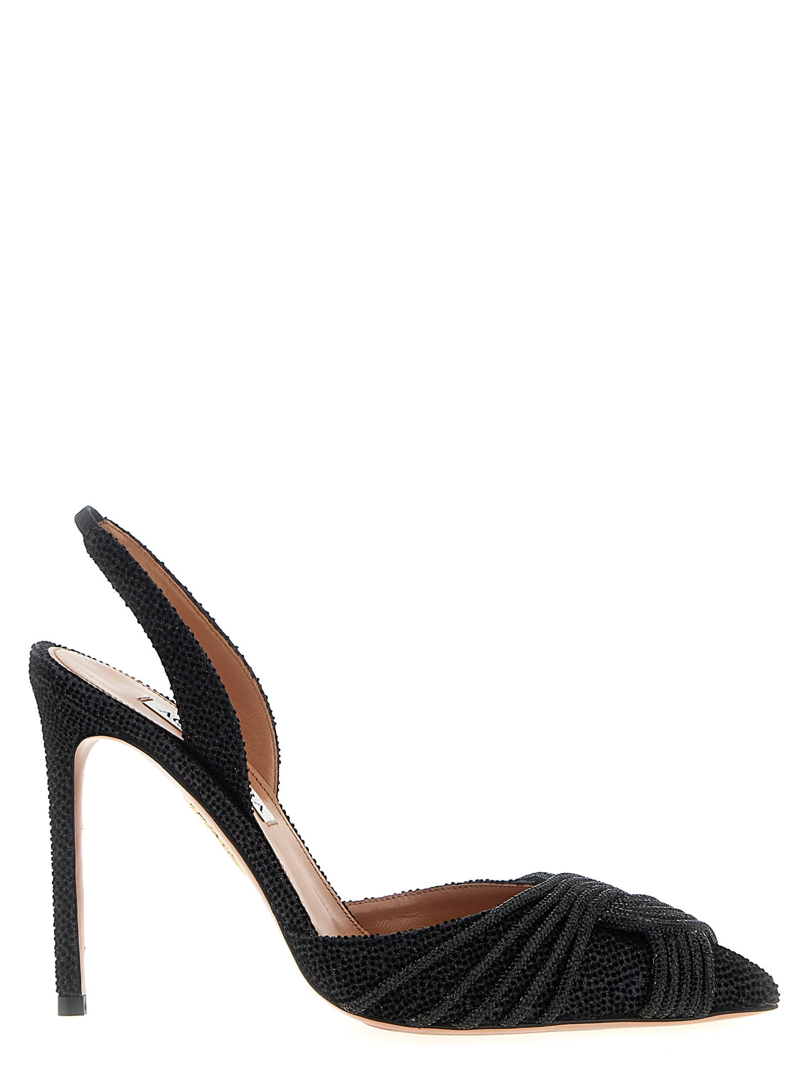 Aquazzura Embellished Glitter Patch Leather Pointed Stiletto In Black