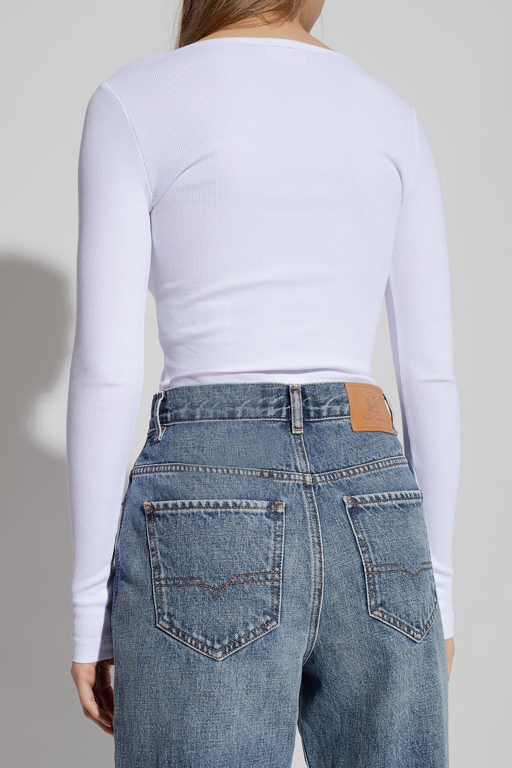 Diesel Top A Maniche Lunghe Con Patch D Ricamata In White