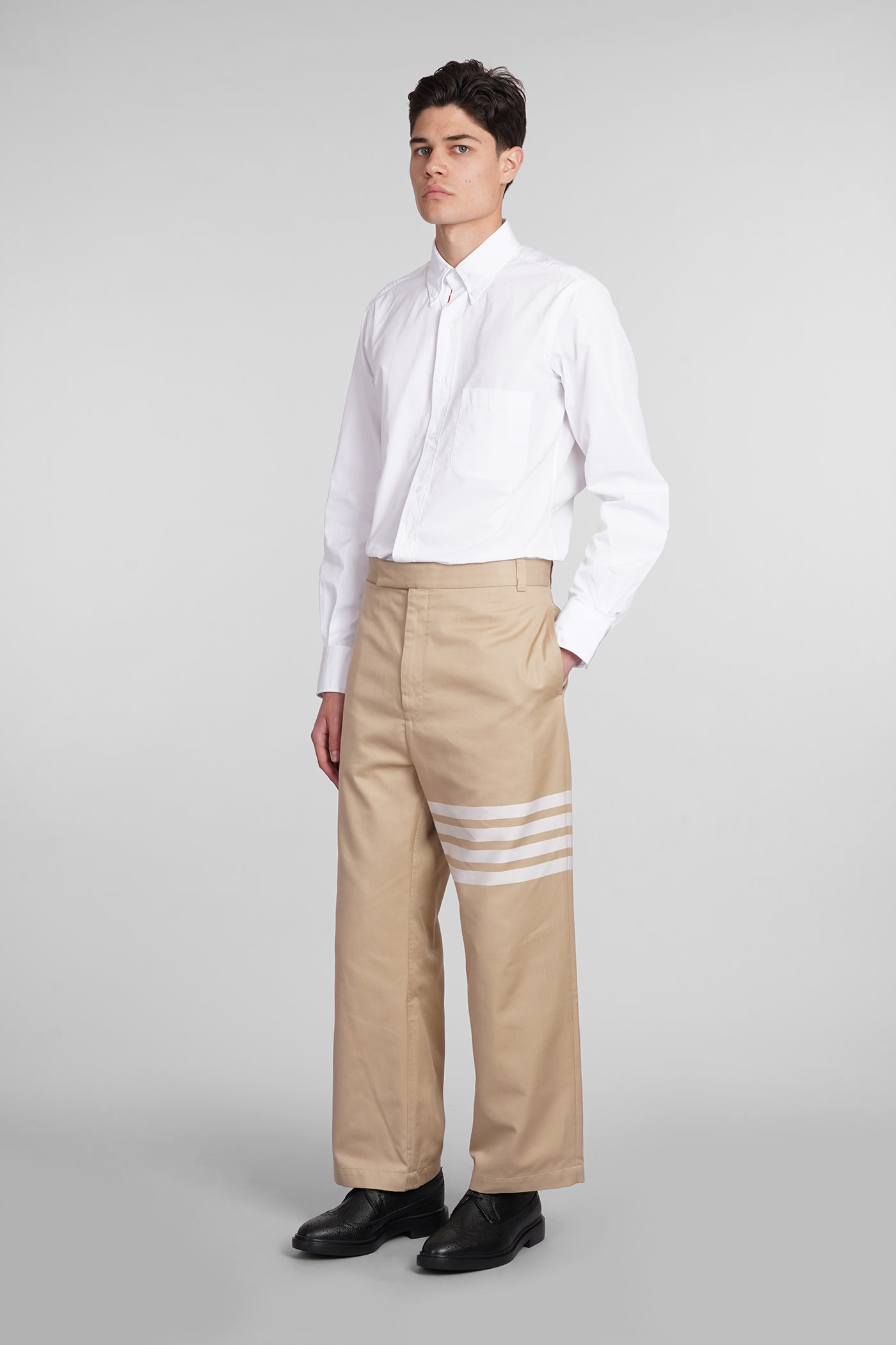 Shop Thom Browne Pants In Beige Cotton