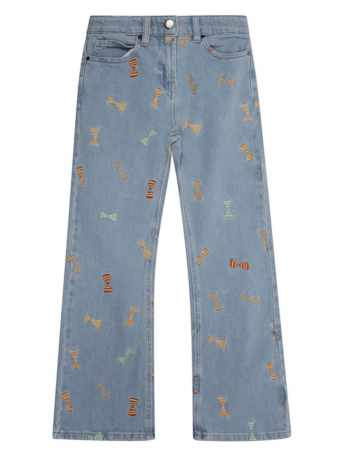 Stella Mccartney Bow Embroidered Flared Jeans In Azzurro