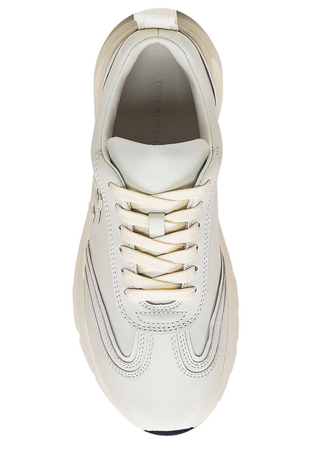 Shop Tory Burch Logo-embossed Lace-up Sneakers In White