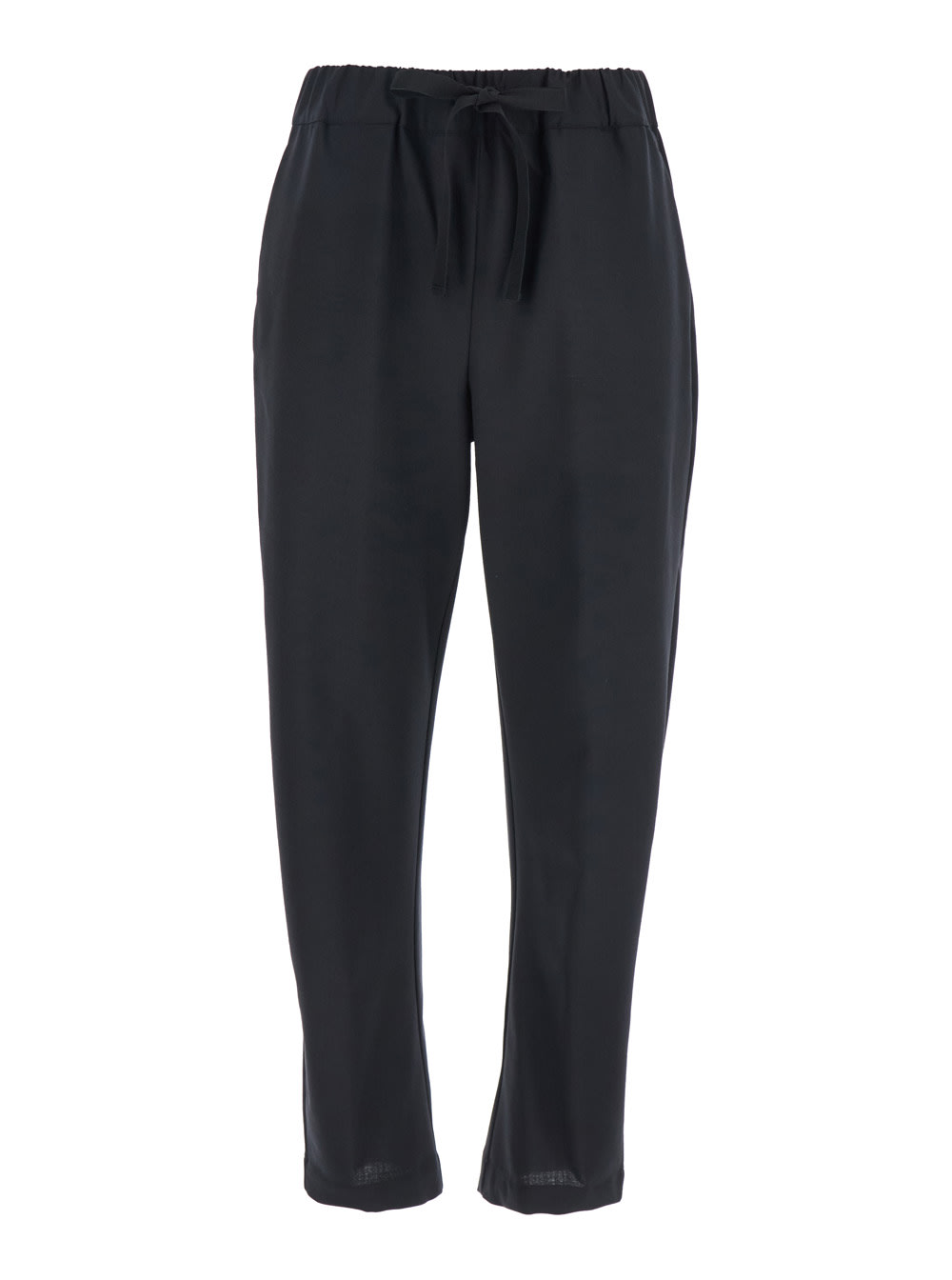 buddy Black Cropped Pants With Drawstring Waist In Cotton Woman