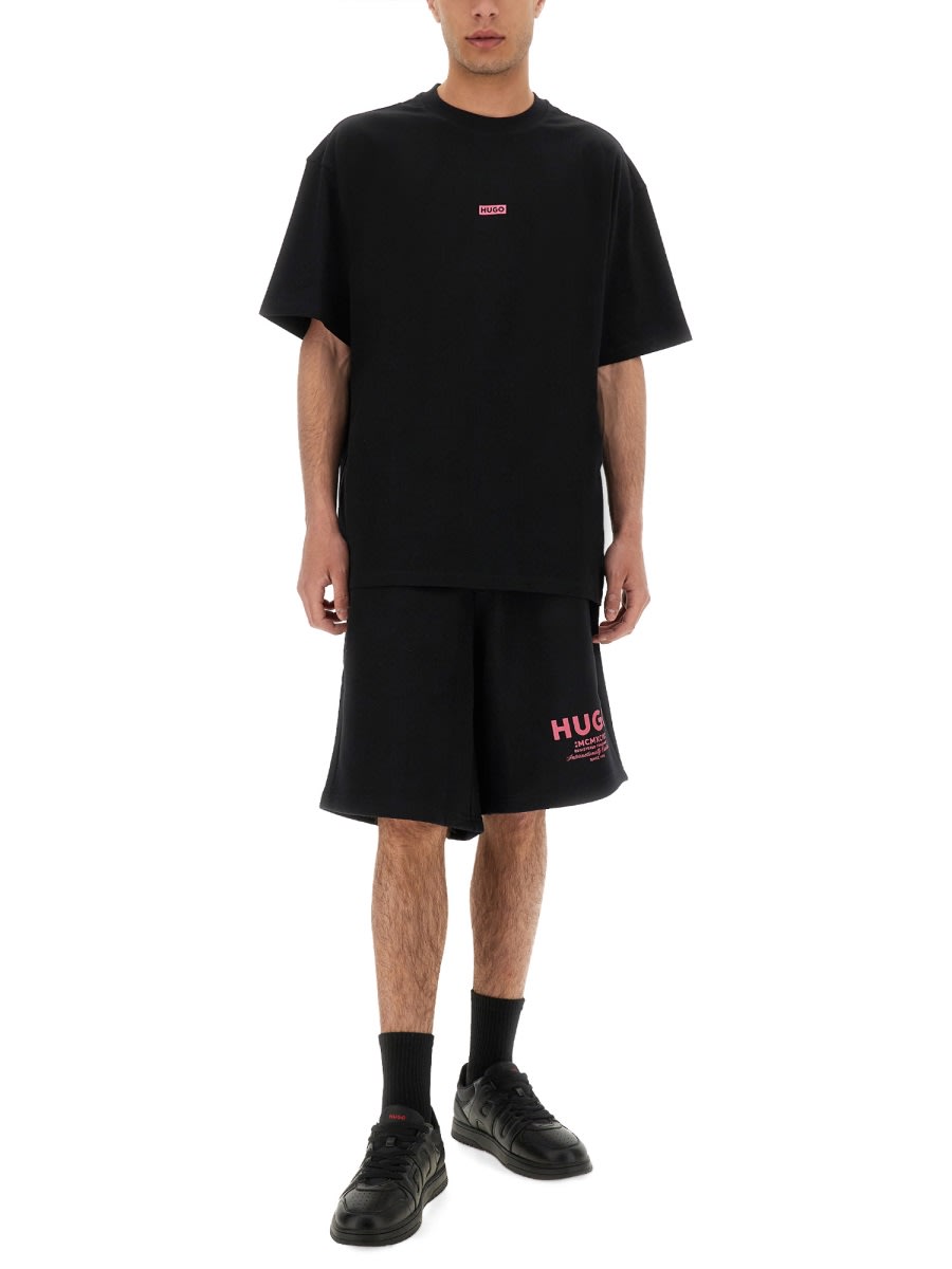 Hugo Boss Elastic Waistband Shorts With Side And Back Pockets In Black