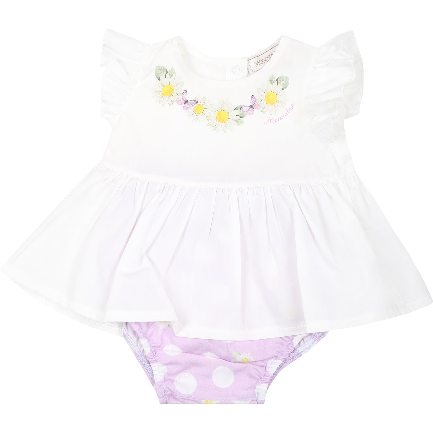 Monnalisa White Set For Baby Girl With Daisy Print
