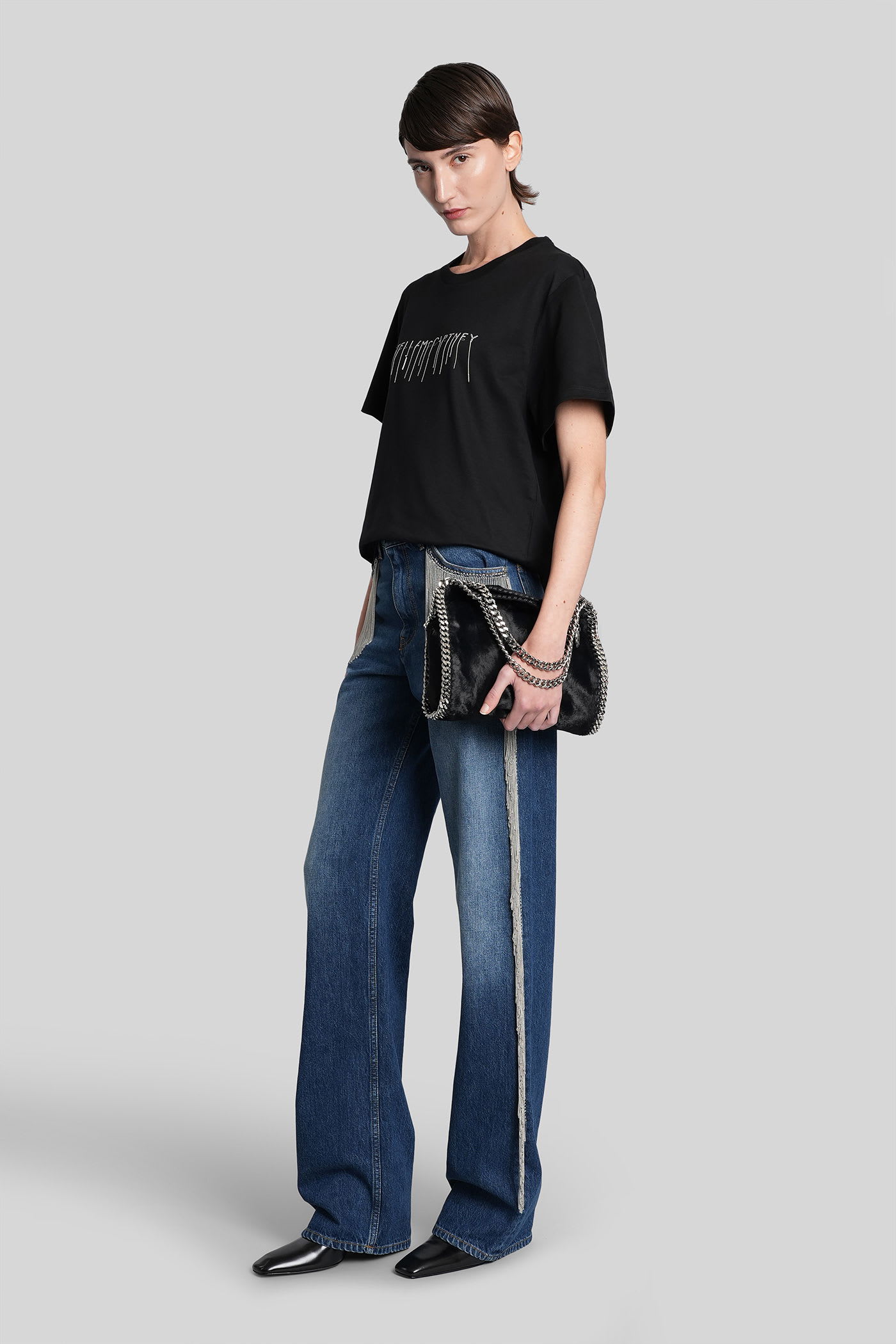 Stella Mccartney Dark Blue Wide Leg With Chain Fringes Dark Blue In Blue