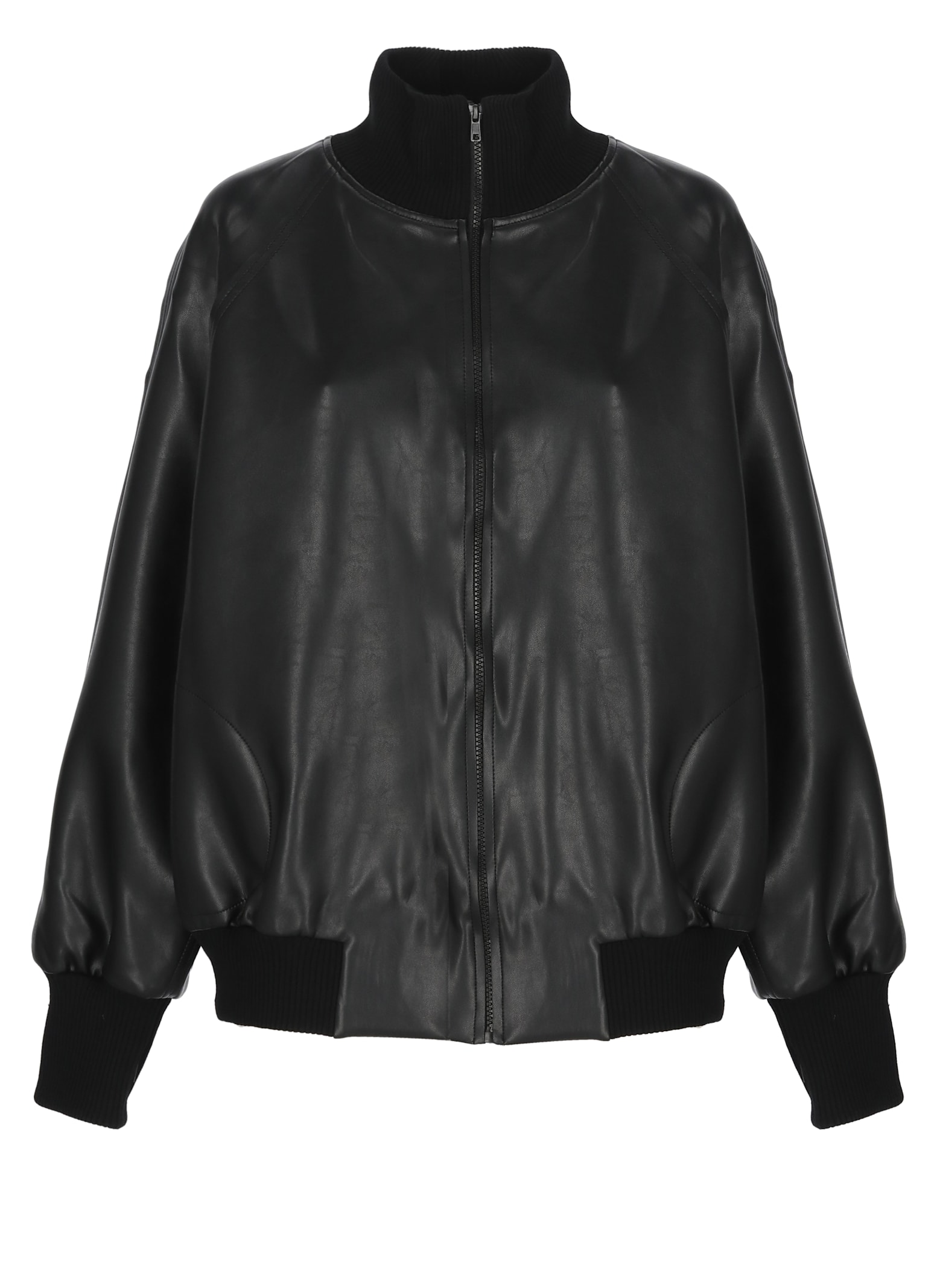 Norma Kamali Oversized Long Sleeve Synthetic Leather Jacket In Black