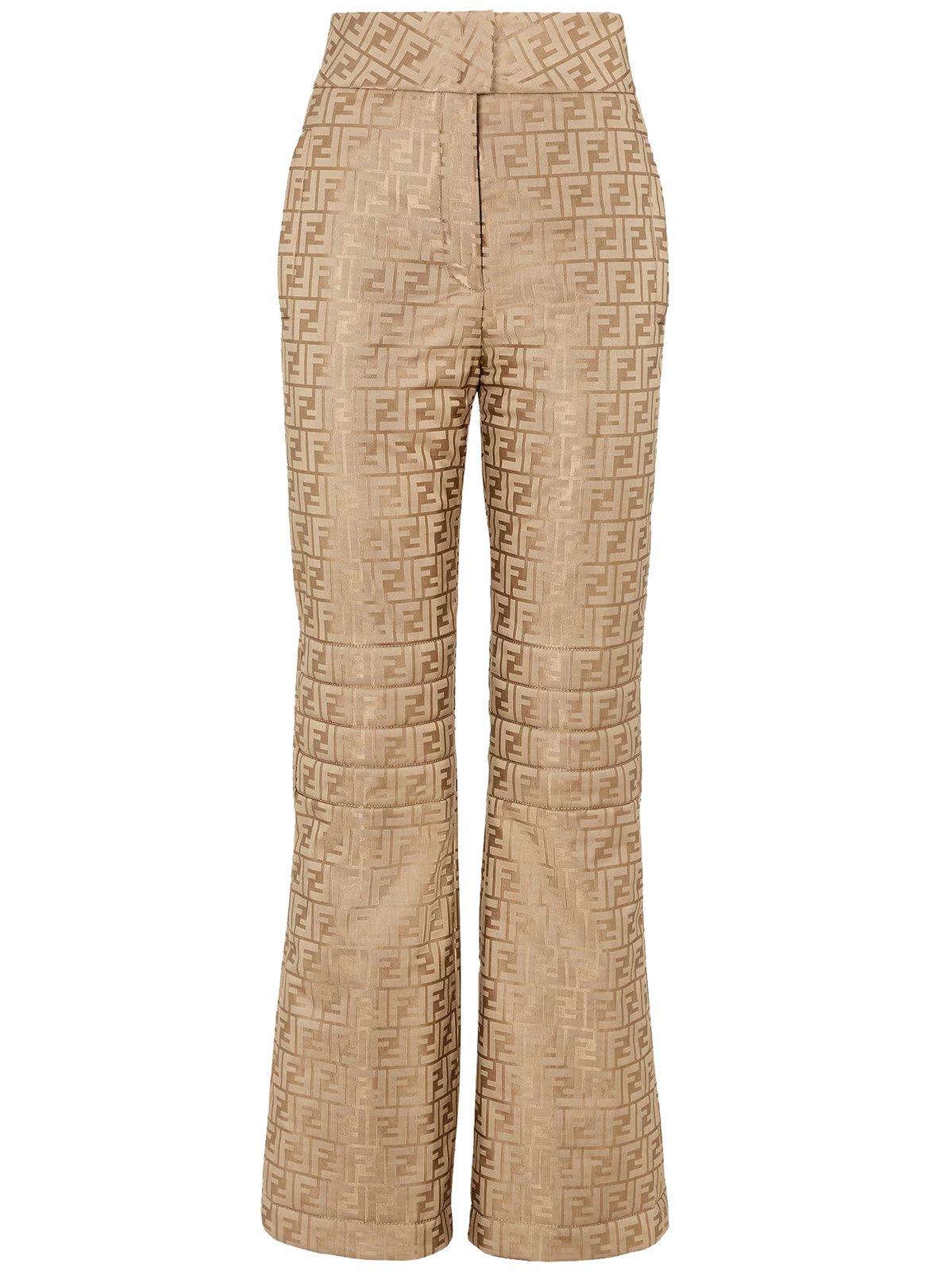 Shop Fendi Monogrammed High-waisted Pants In Beige