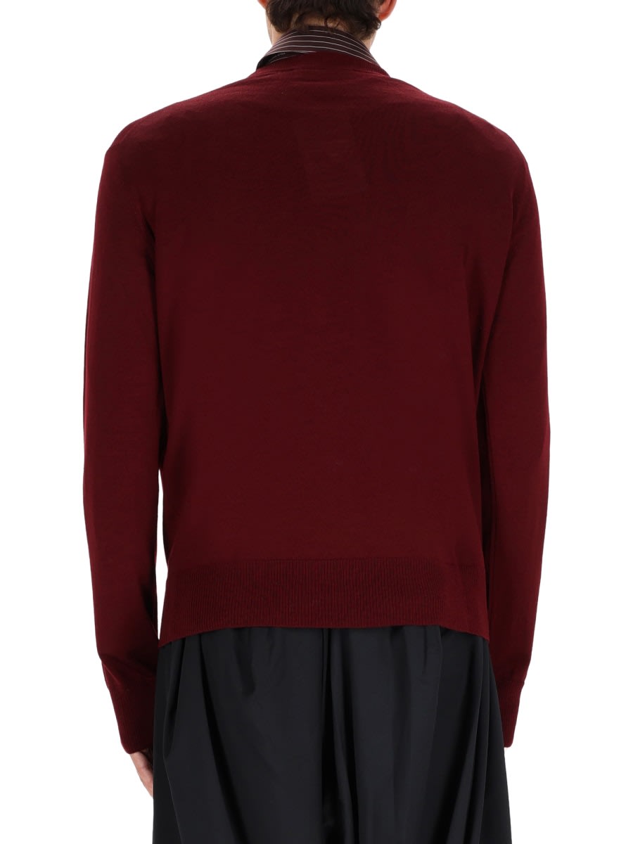 Vivienne Westwood Bordeaux Crew Neck Sweater With Dropped Shoulders And Orb Logo On The Front In Wool Blend Man In Brown