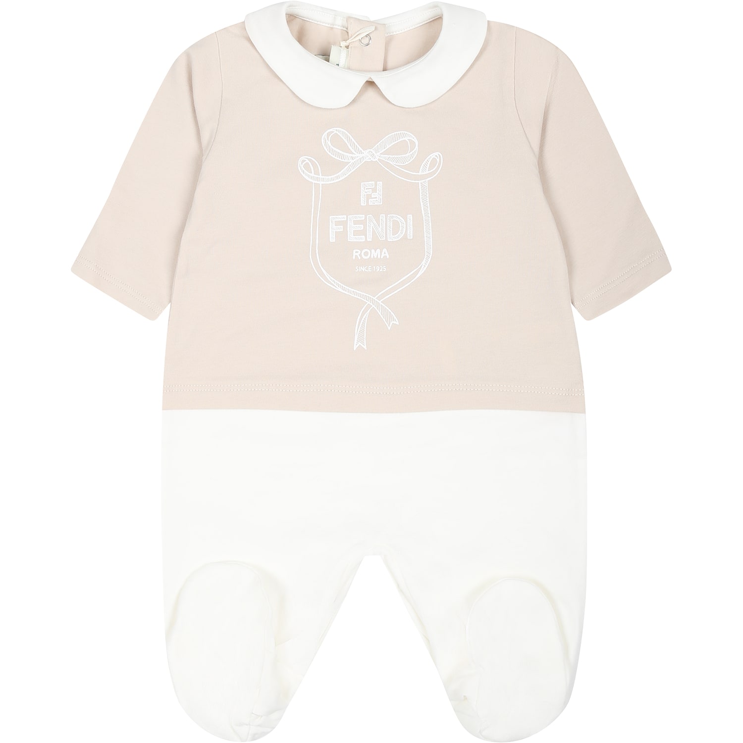 Fendi Beige Babygrow Set For Babykids With Emblem In Beige